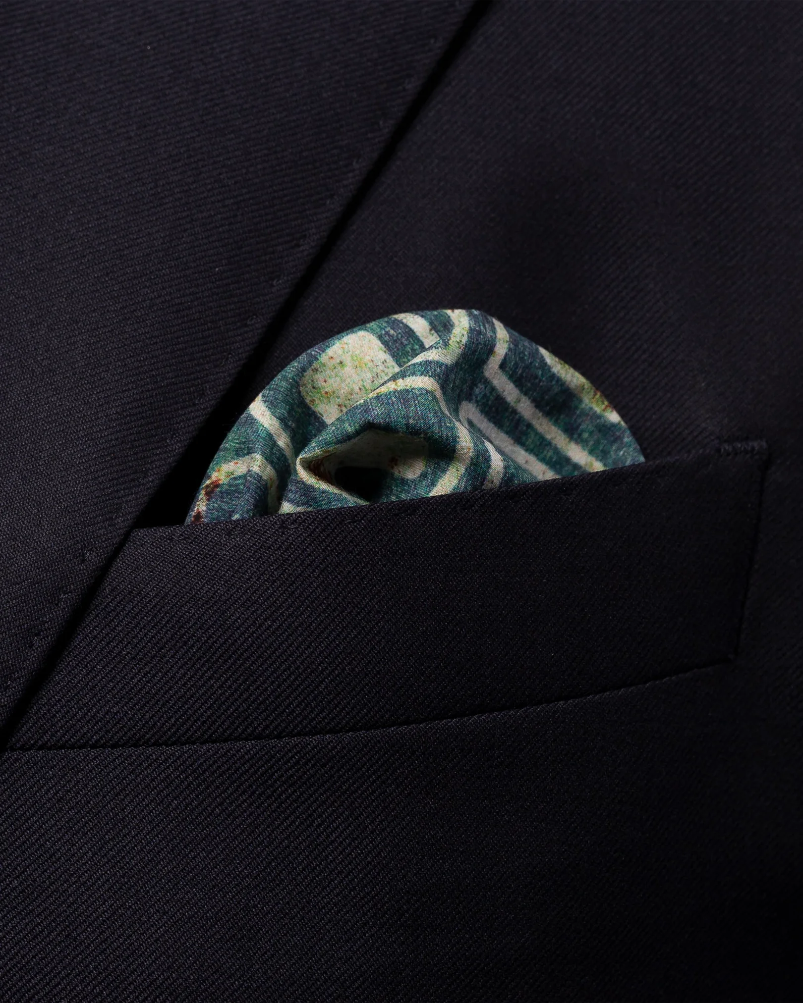 Eton - green block print pocket square