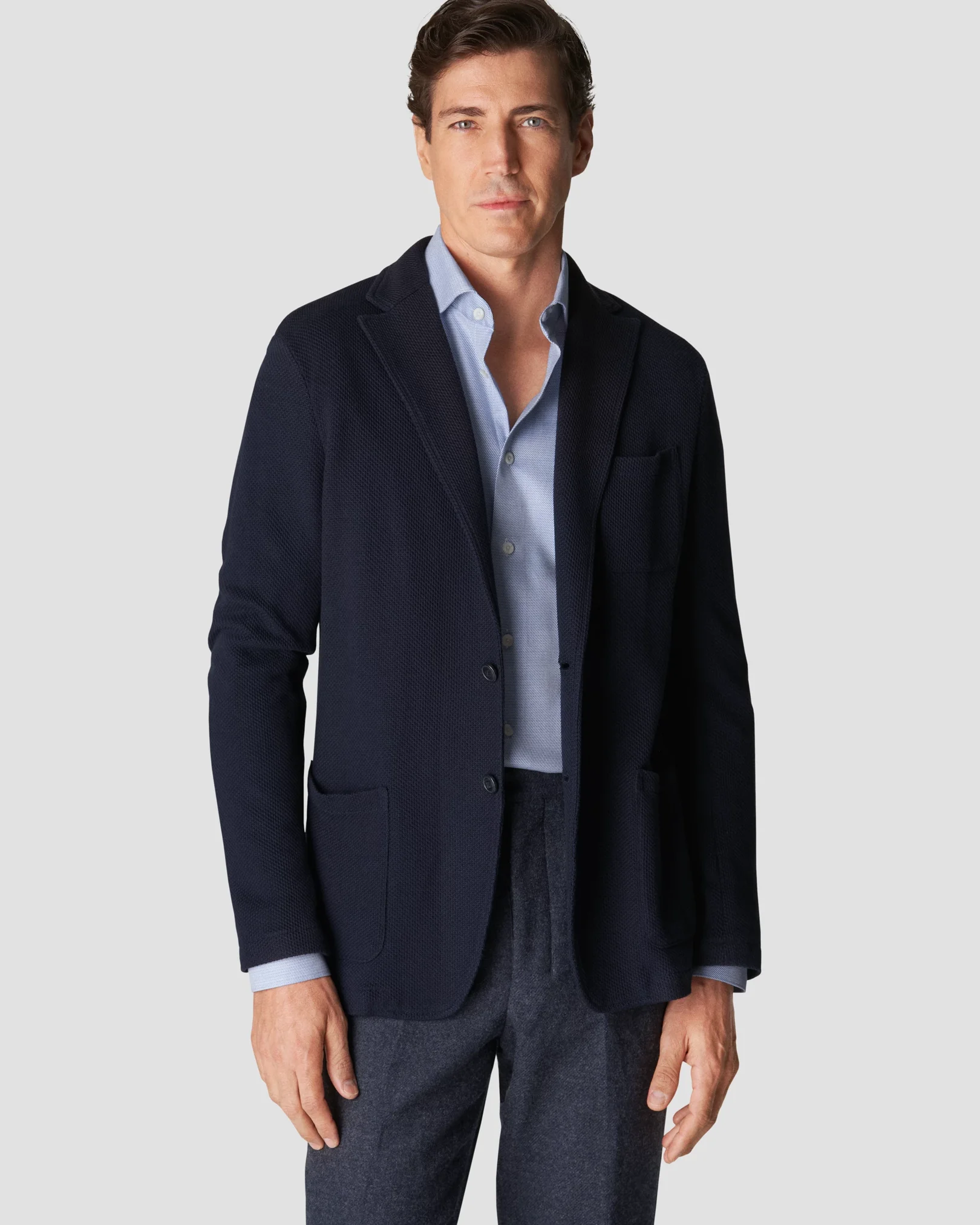 Eton - mid blue fine twill widespread