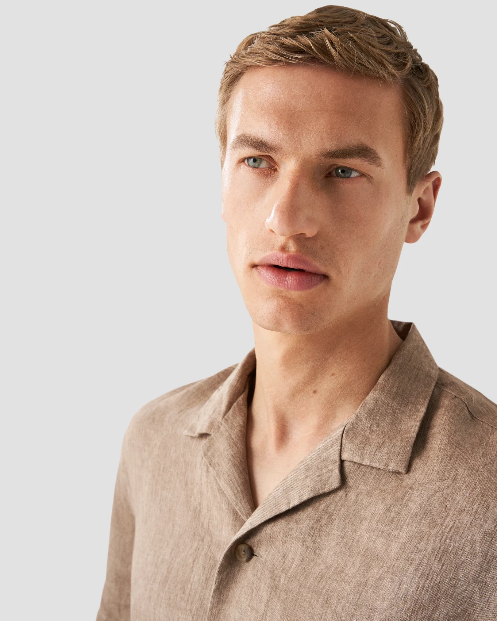 Eton - brown linen resort shirt