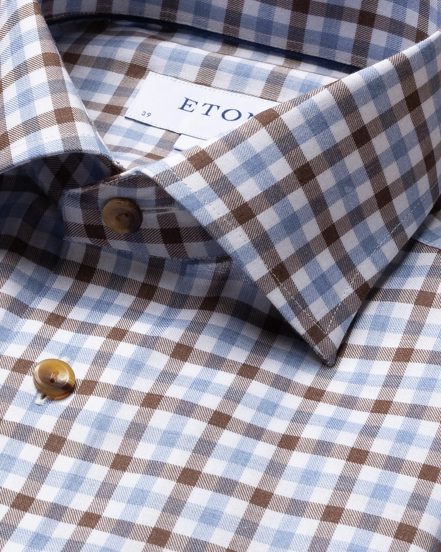 Eton - brown blue on white checks flanell shirt