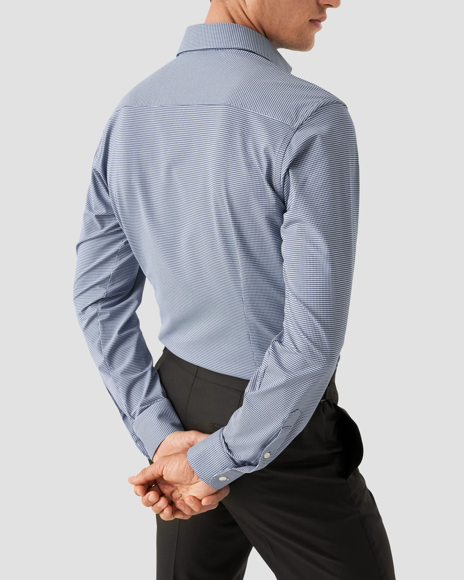 Eton - dark blue micro check four way strech shirt