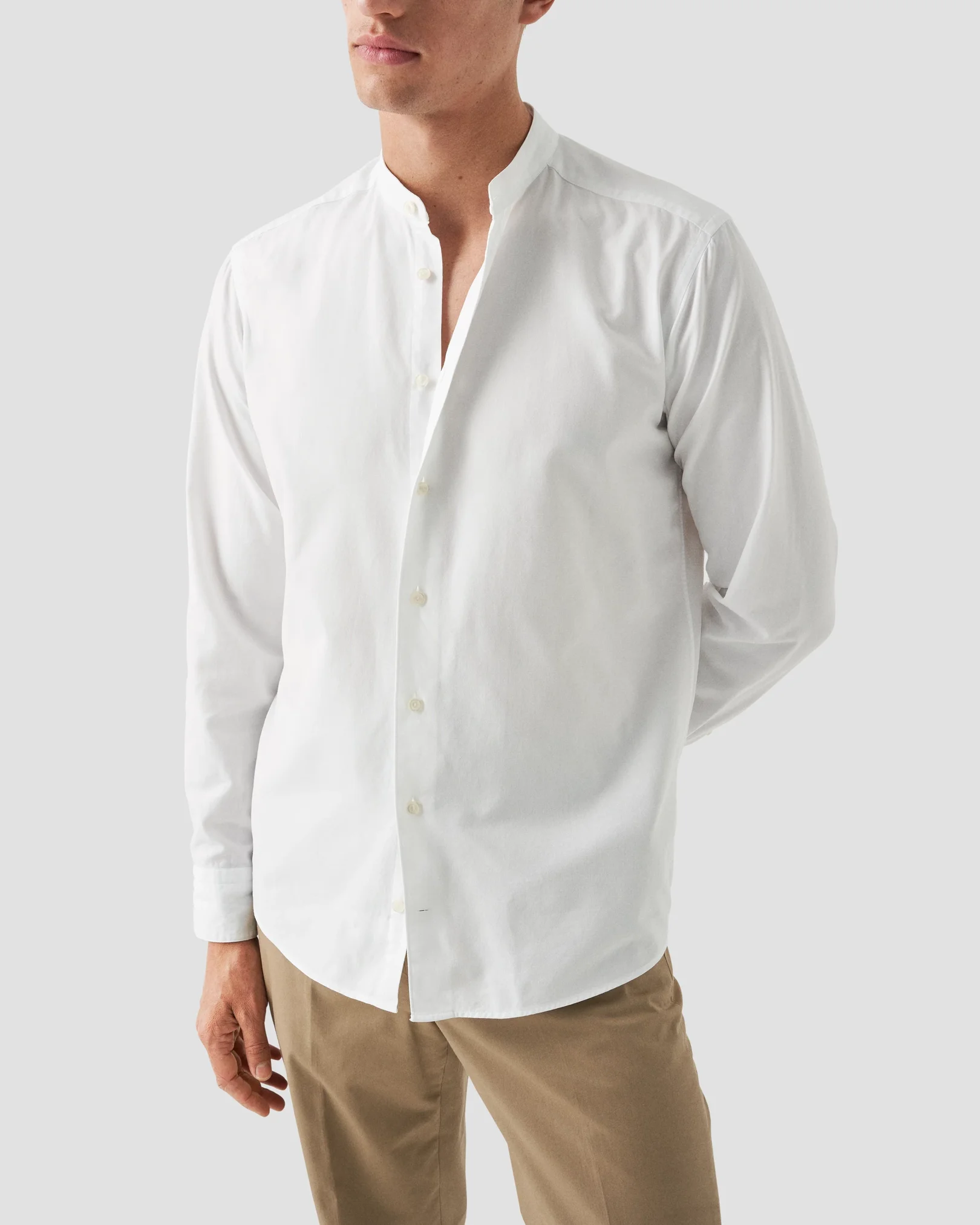 Eton - White Solid Oxford Band Collar Shirt