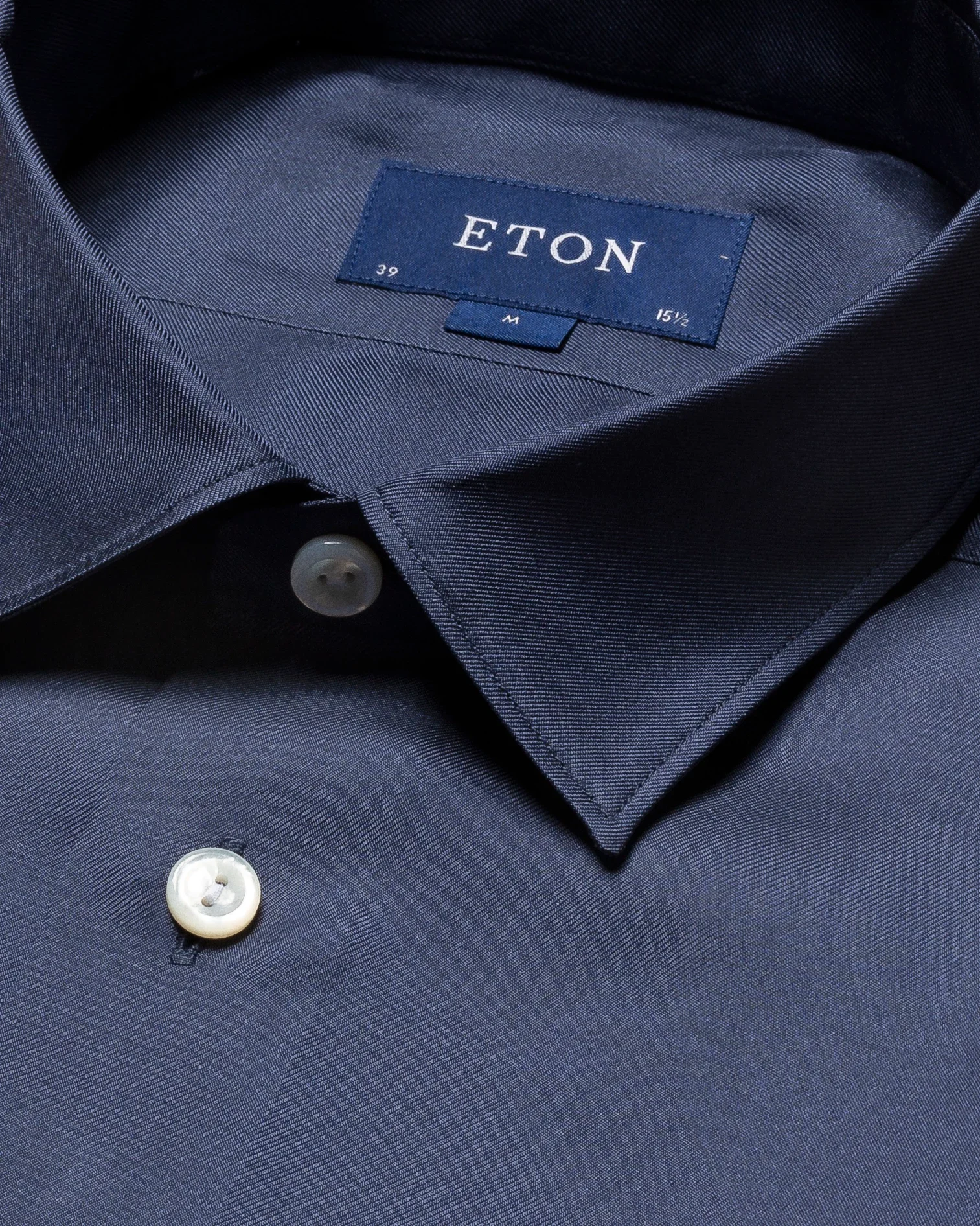 Eton - dark blue silk twill evening shirt pointed single rounded slim soft