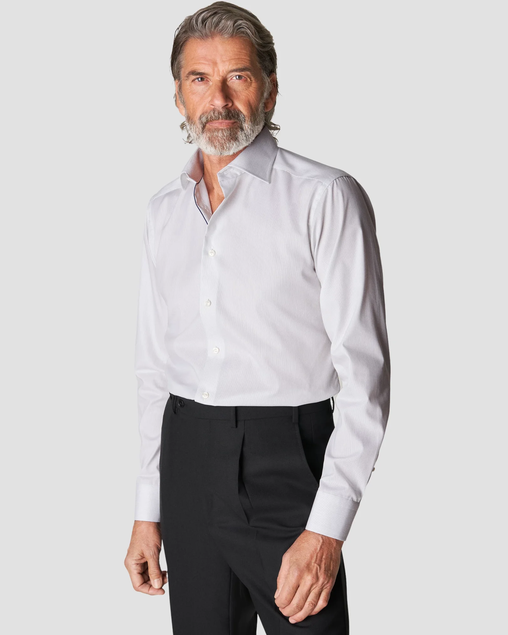 Eton - light green twill hairline shirt