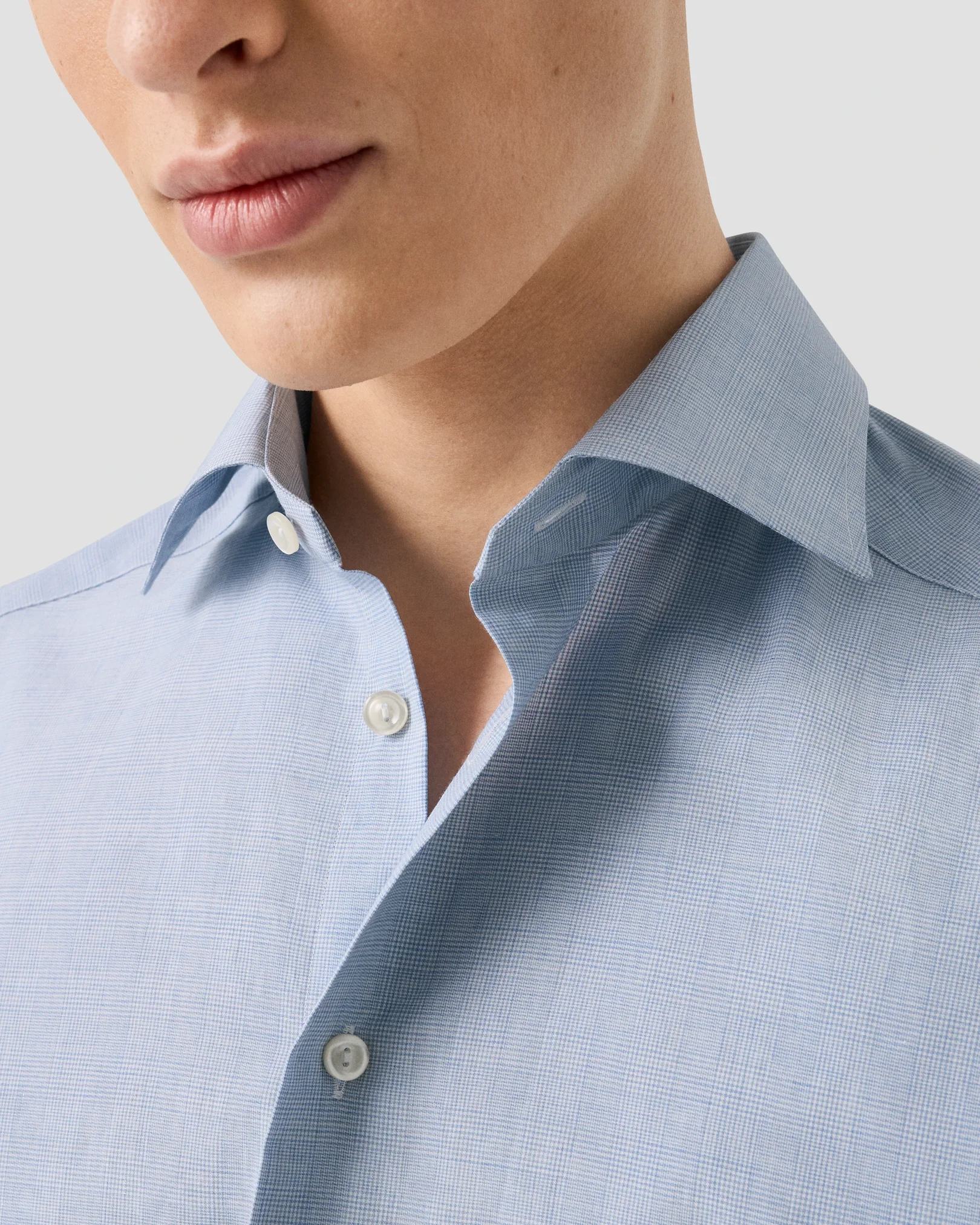 Eton - light blue check fine twillshirt