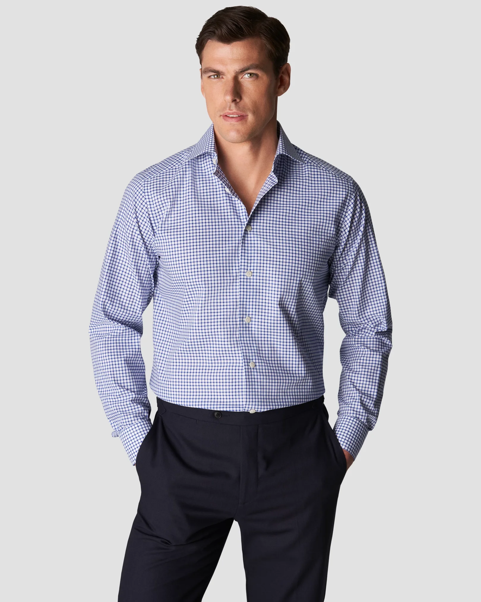Eton - blue white check stretch shirt