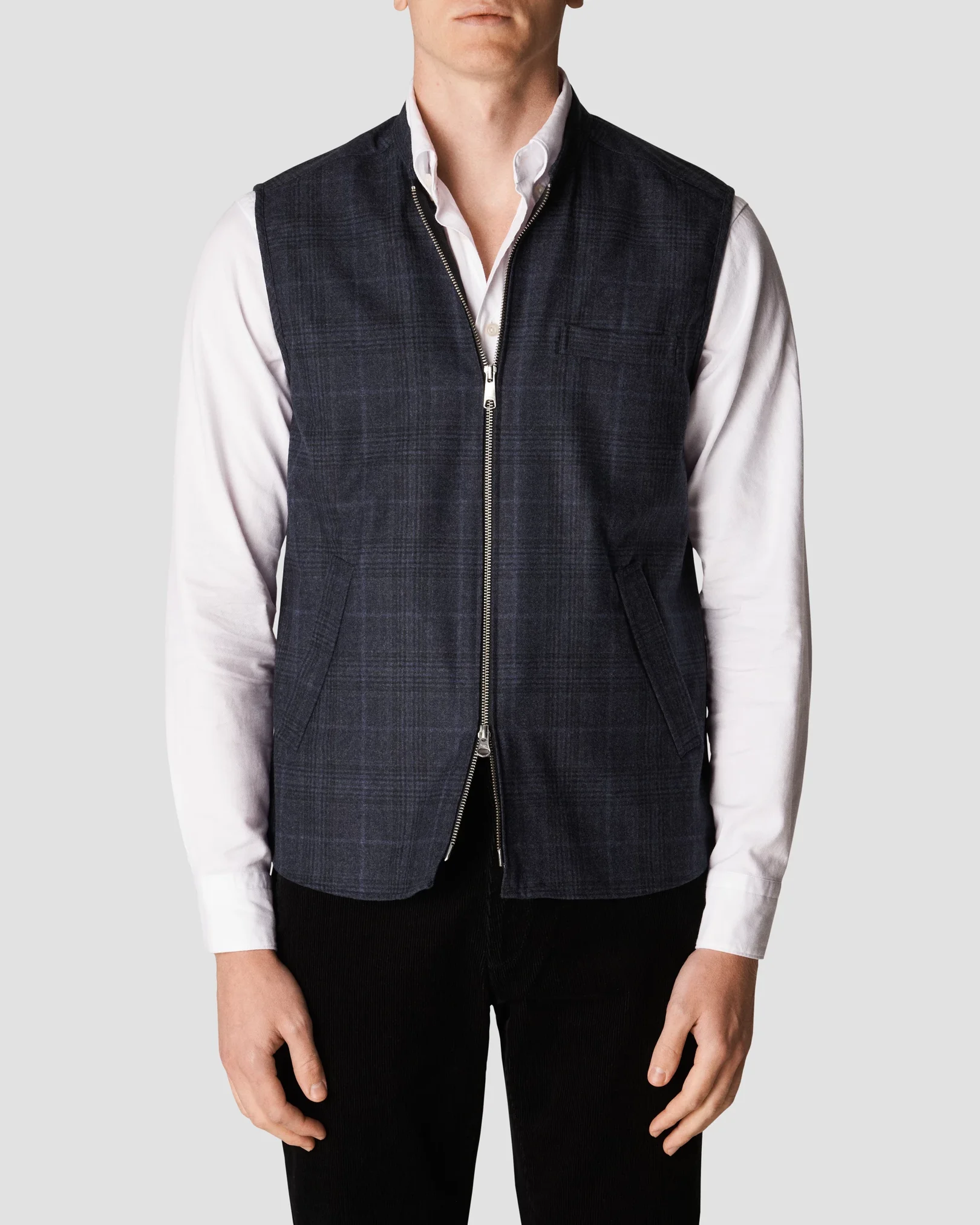 Eton - checked navy blue twill wool cashmere