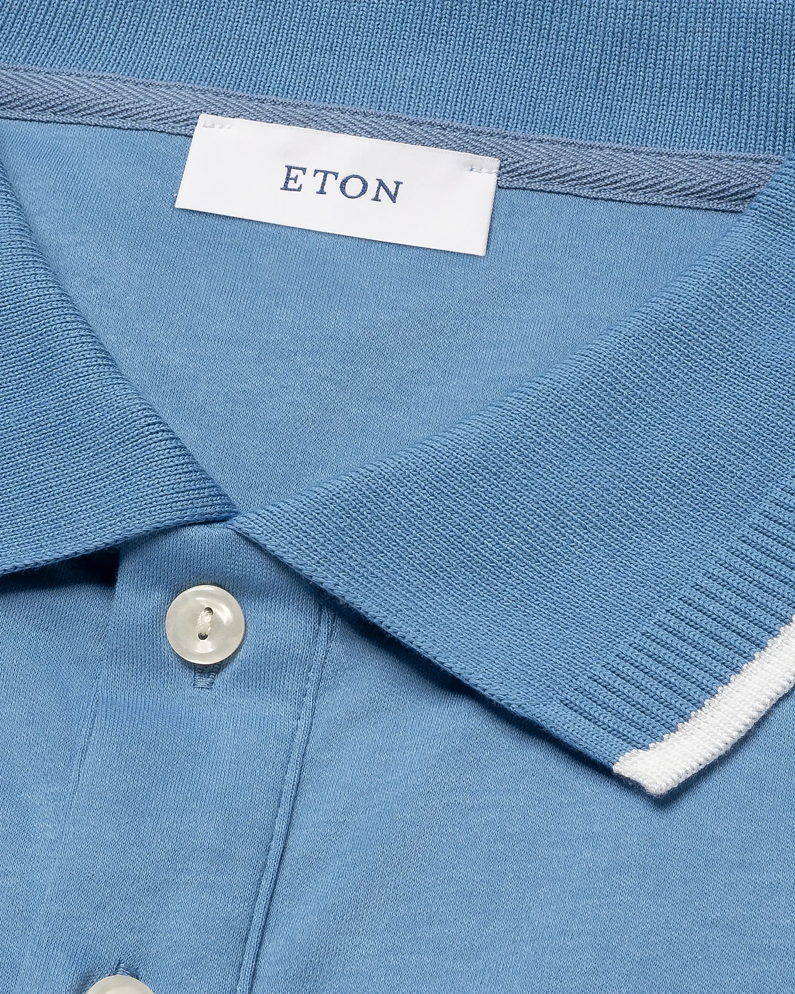 Eton - light blue cotton interlock polo shirt