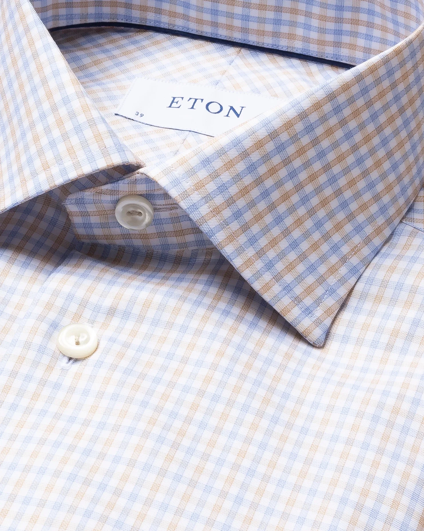 Eton - beige blue checked cotton tencel shirt