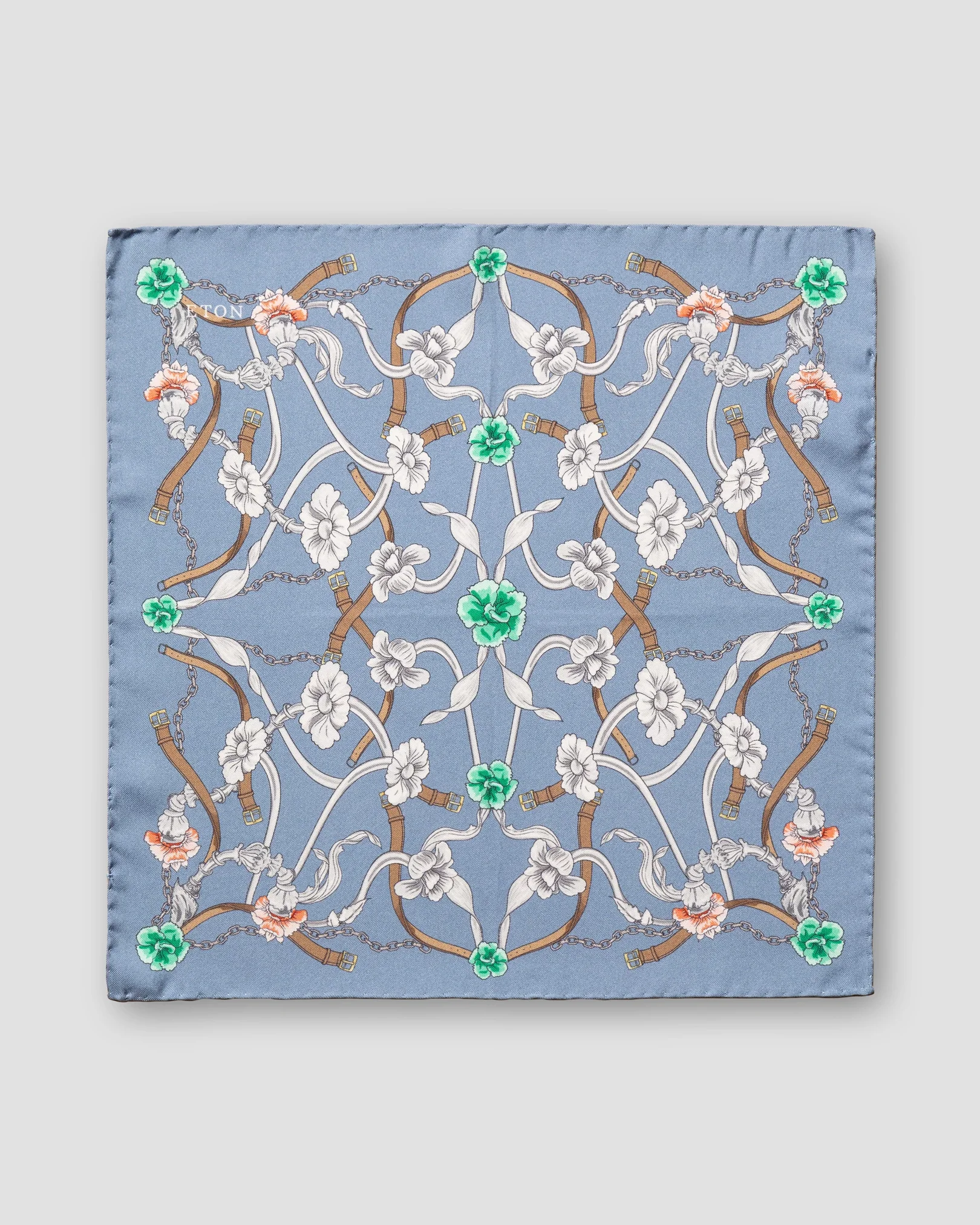 Eton - grey flowers and belts silk pcket square
