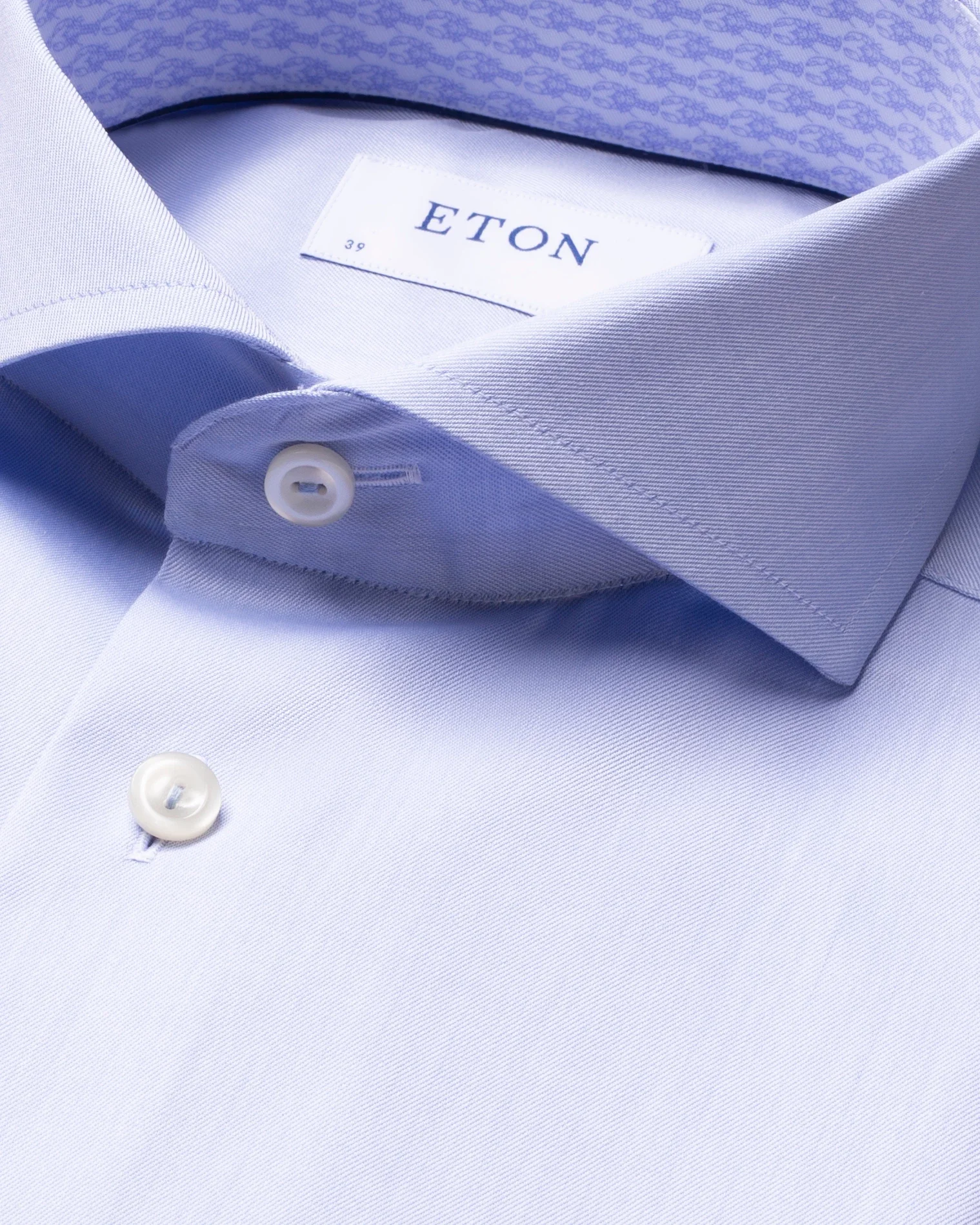 Eton - light blue signature twill shirt printed details extreme cut away