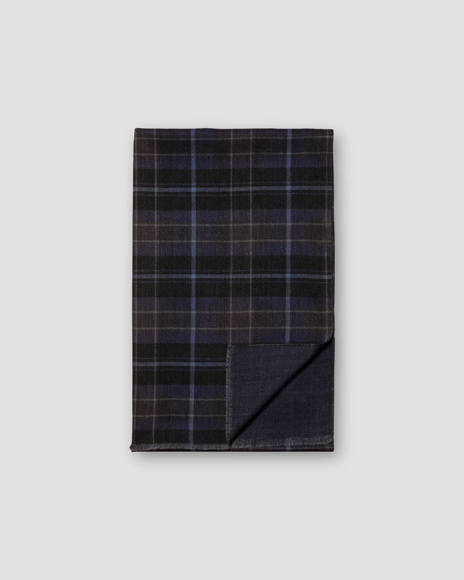 Eton - dark blue plaid double sided wool scarf
