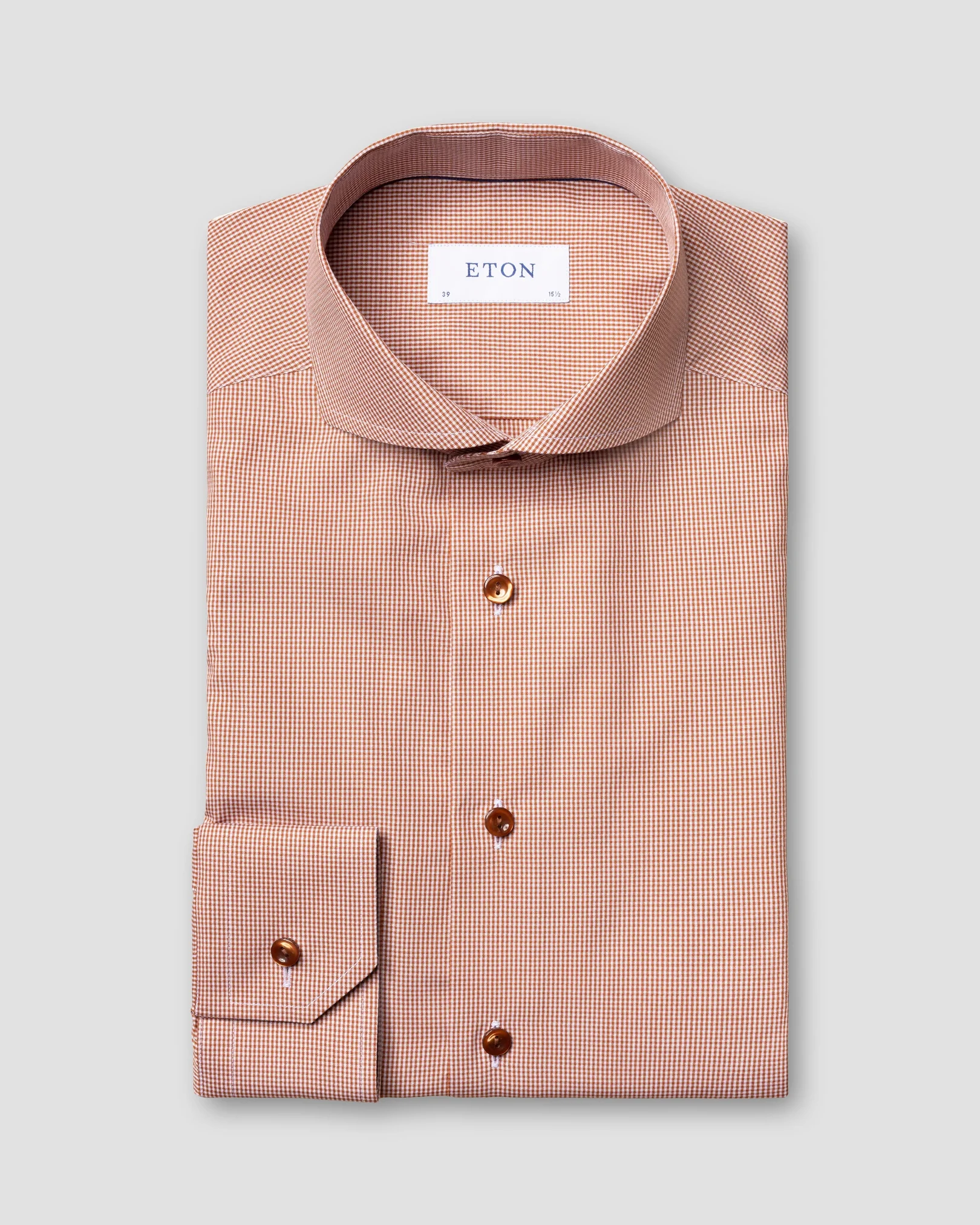 Eton - brown gingham extreme cut away poplin shirt