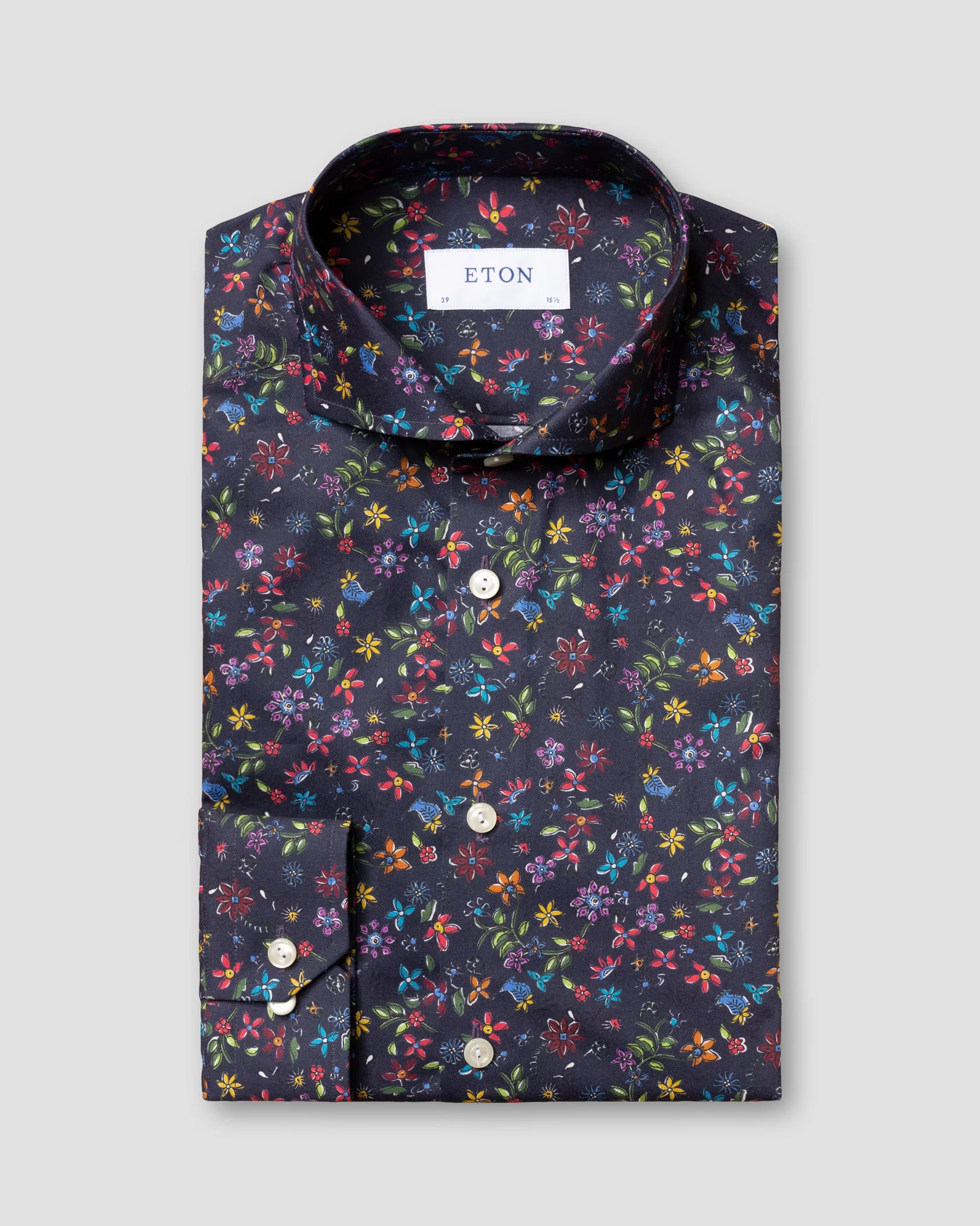 Eton - navy valley of flowers shirt extreme cut away