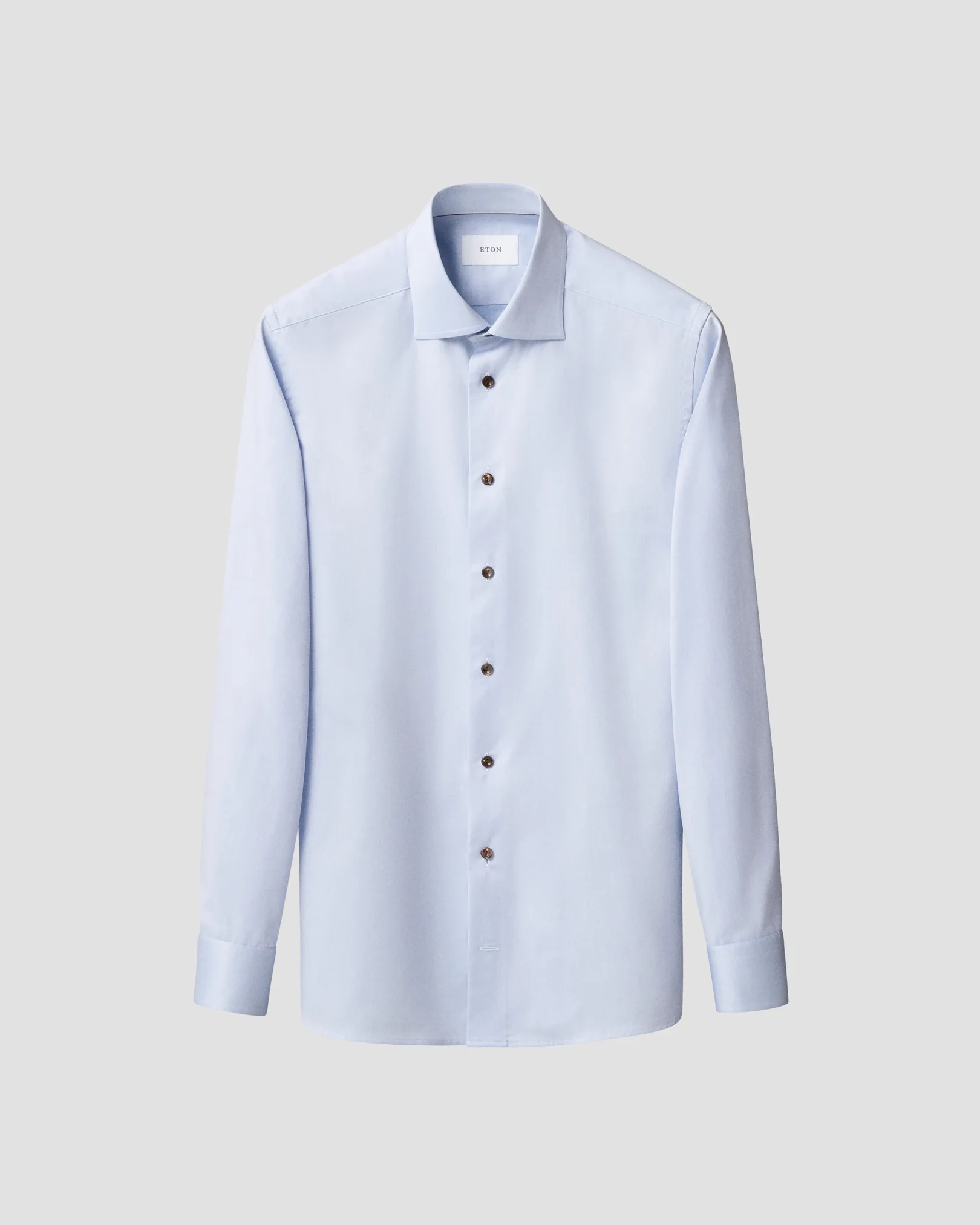 Eton - light blue solid brown buttons signature twill shirt