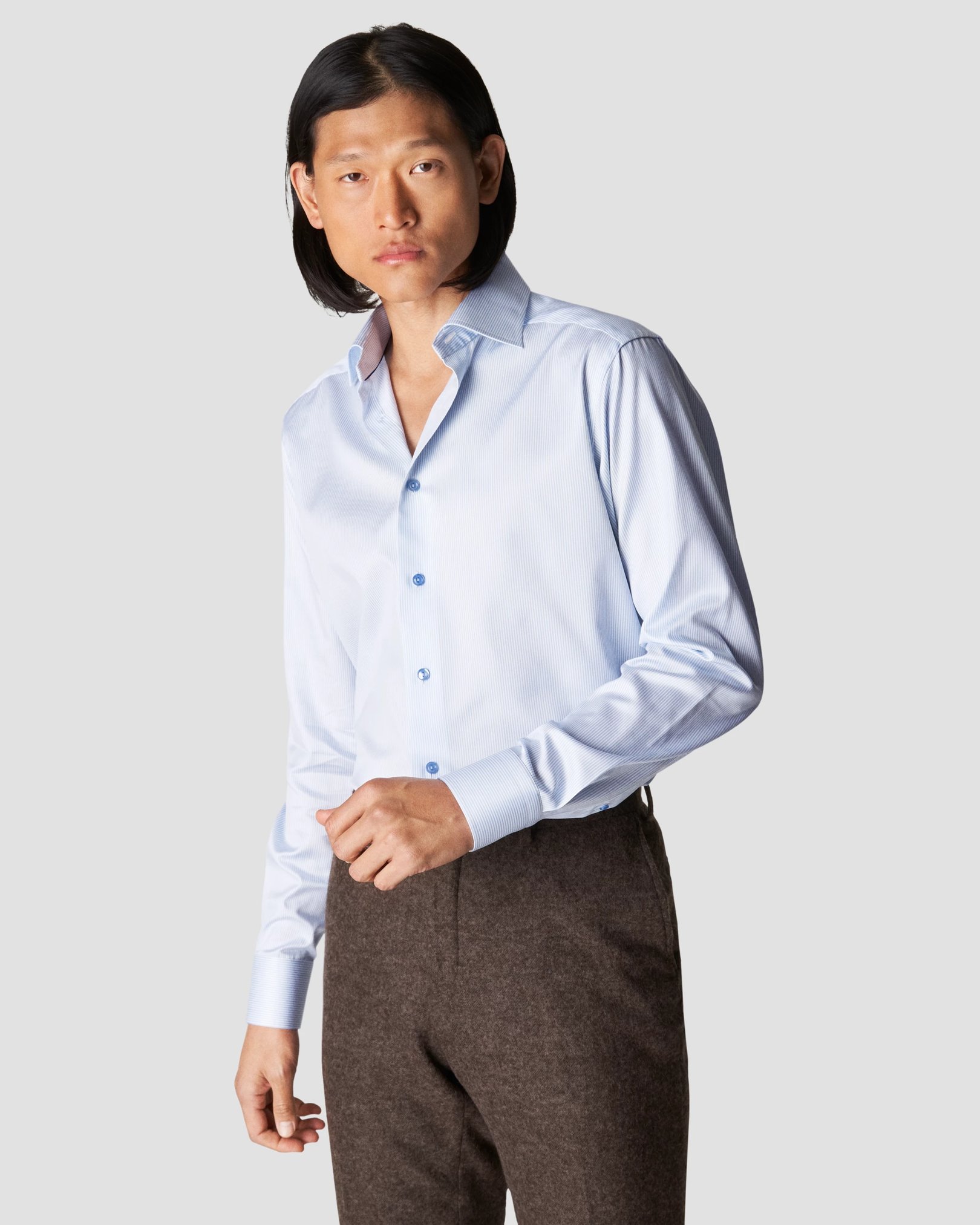 Eton - light blue twill thin striped