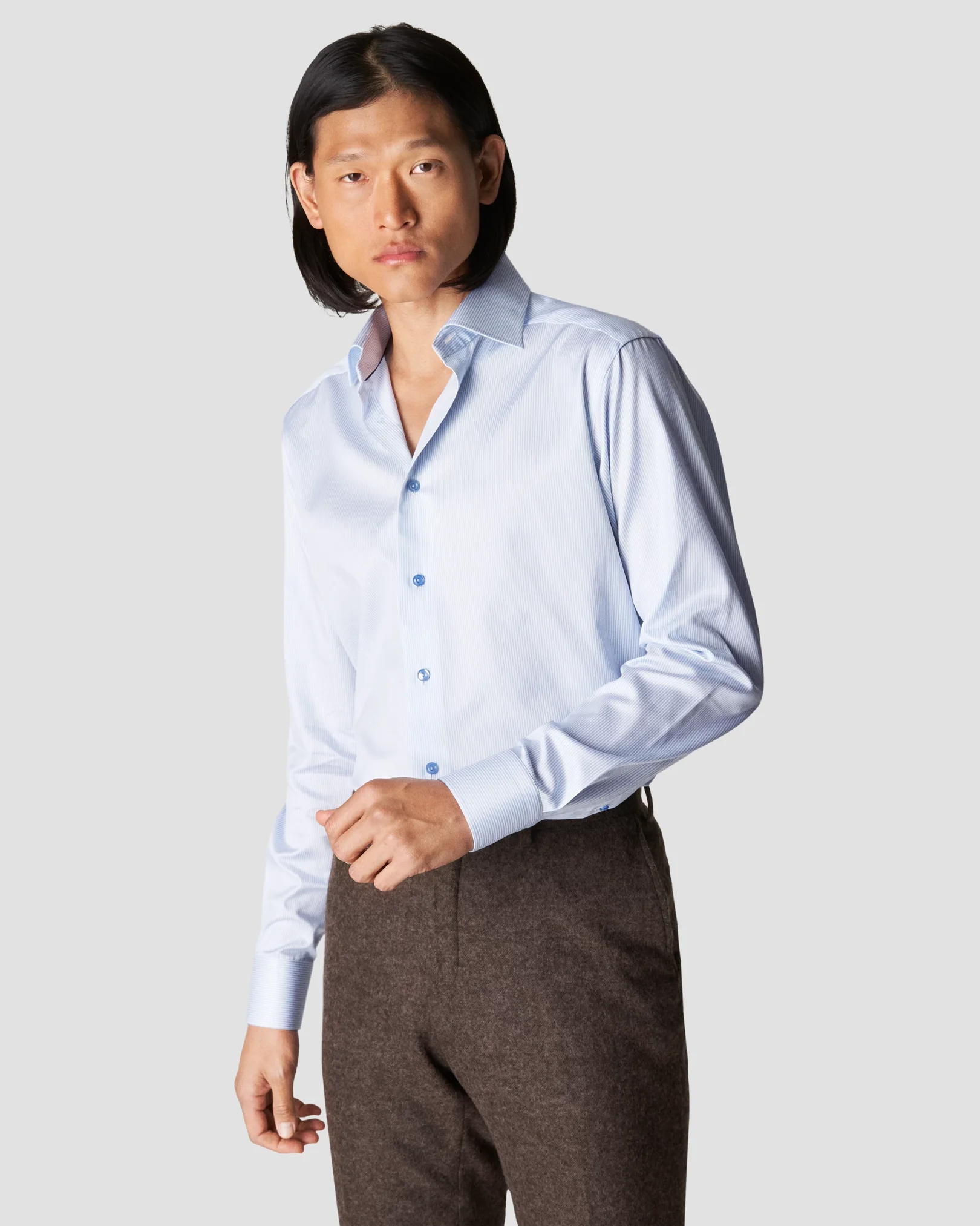 Eton - light blue twill thin striped