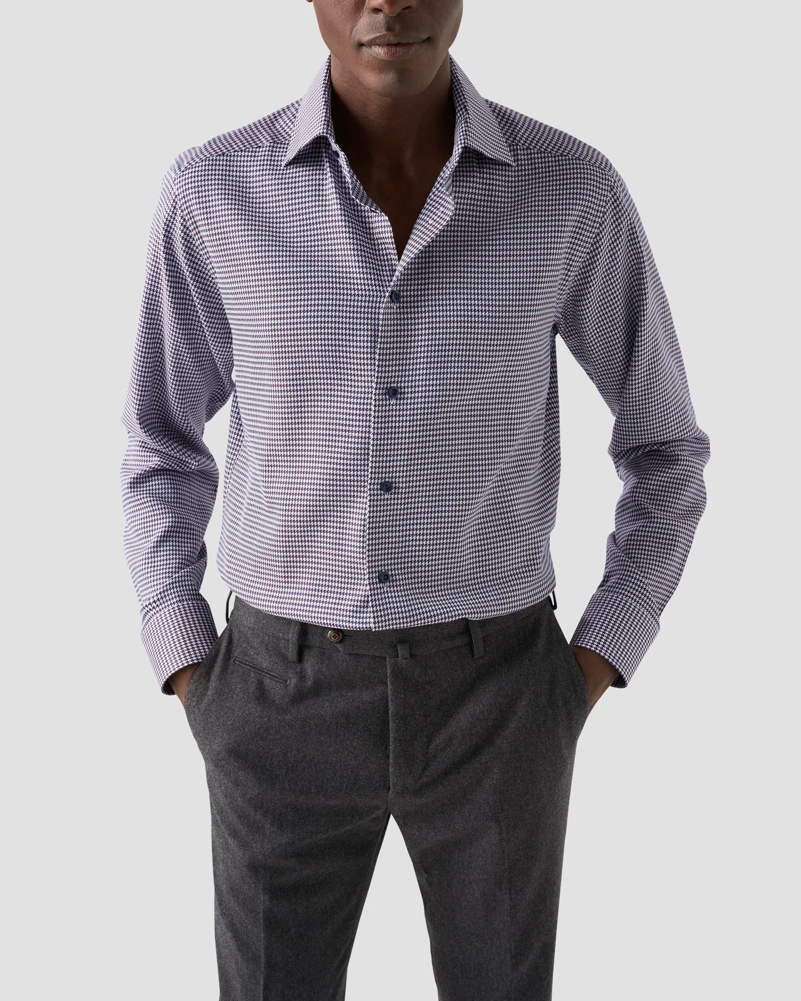Eton - dark red houndstooth twill