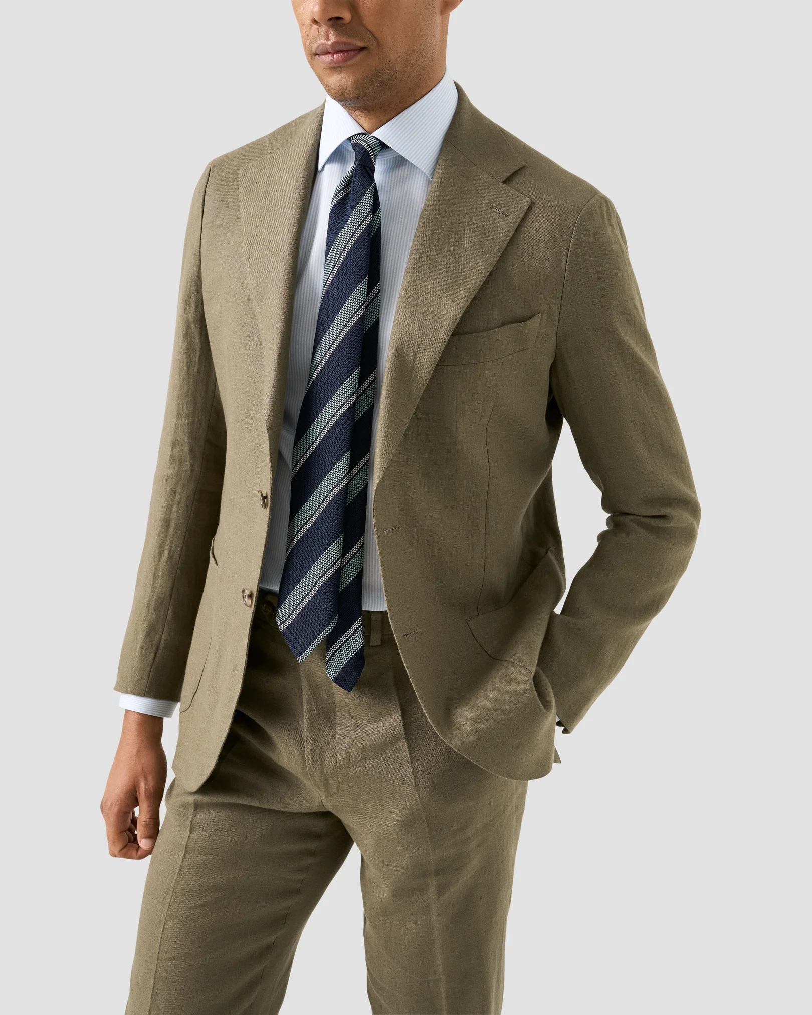 Eton - light blue bengal striped cotton tencel tm lyocell shirt