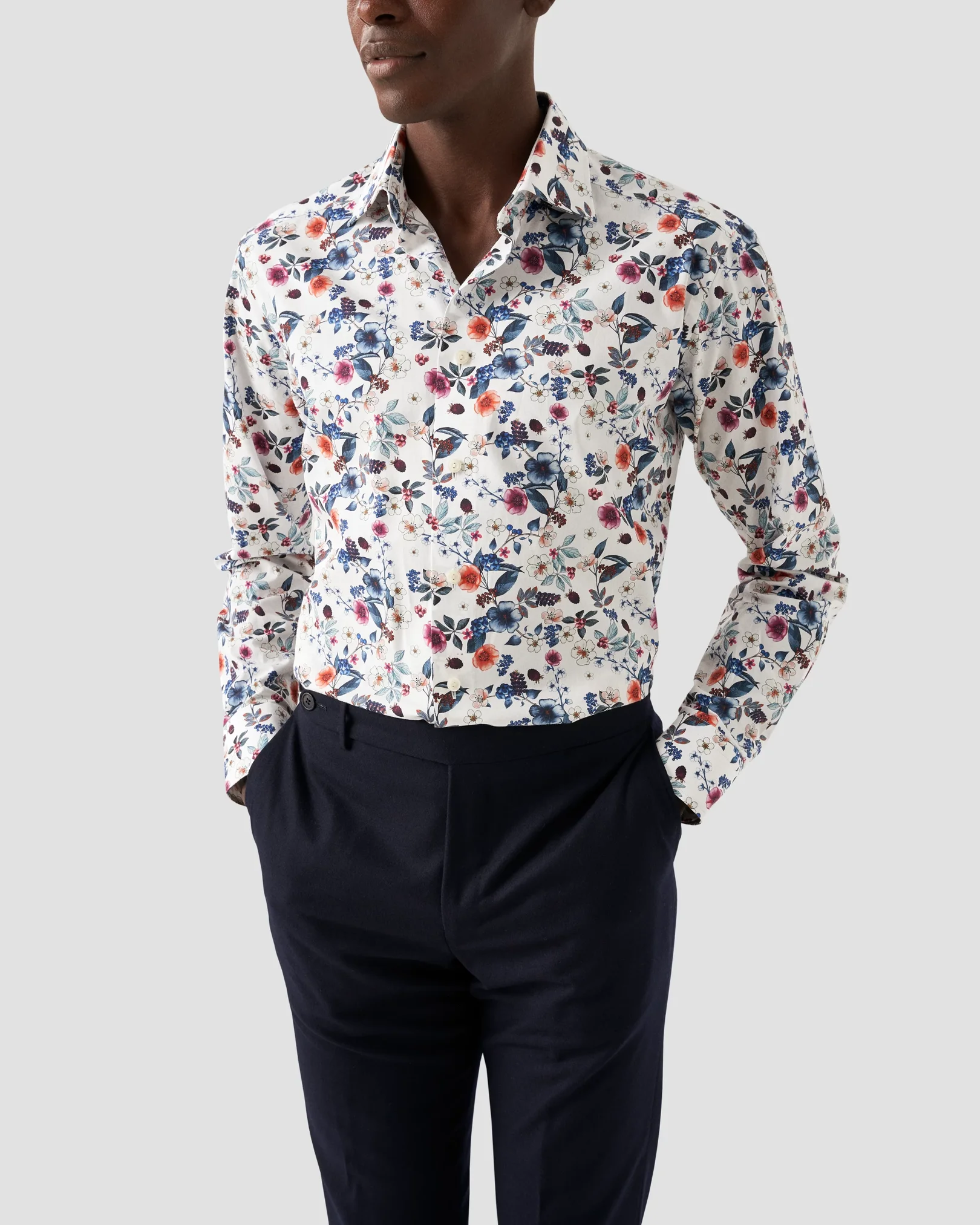 Eton - mid blue floral signature twill