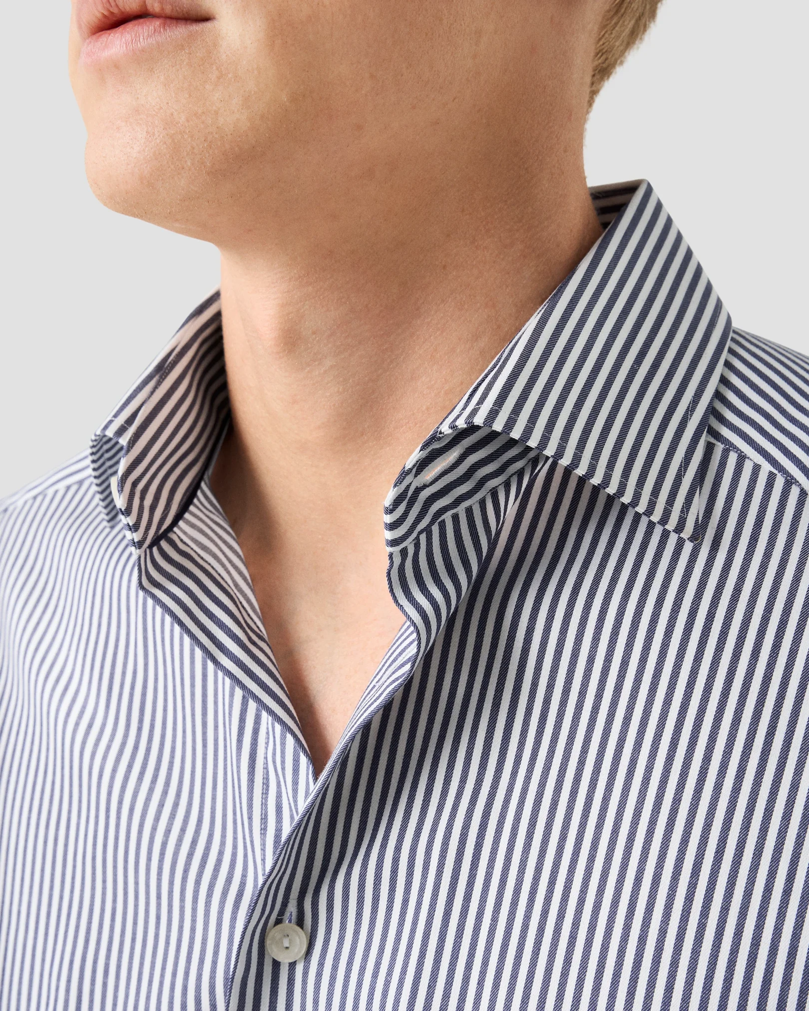 Eton - navy blue striped cotton tencel tm lyocell shirt