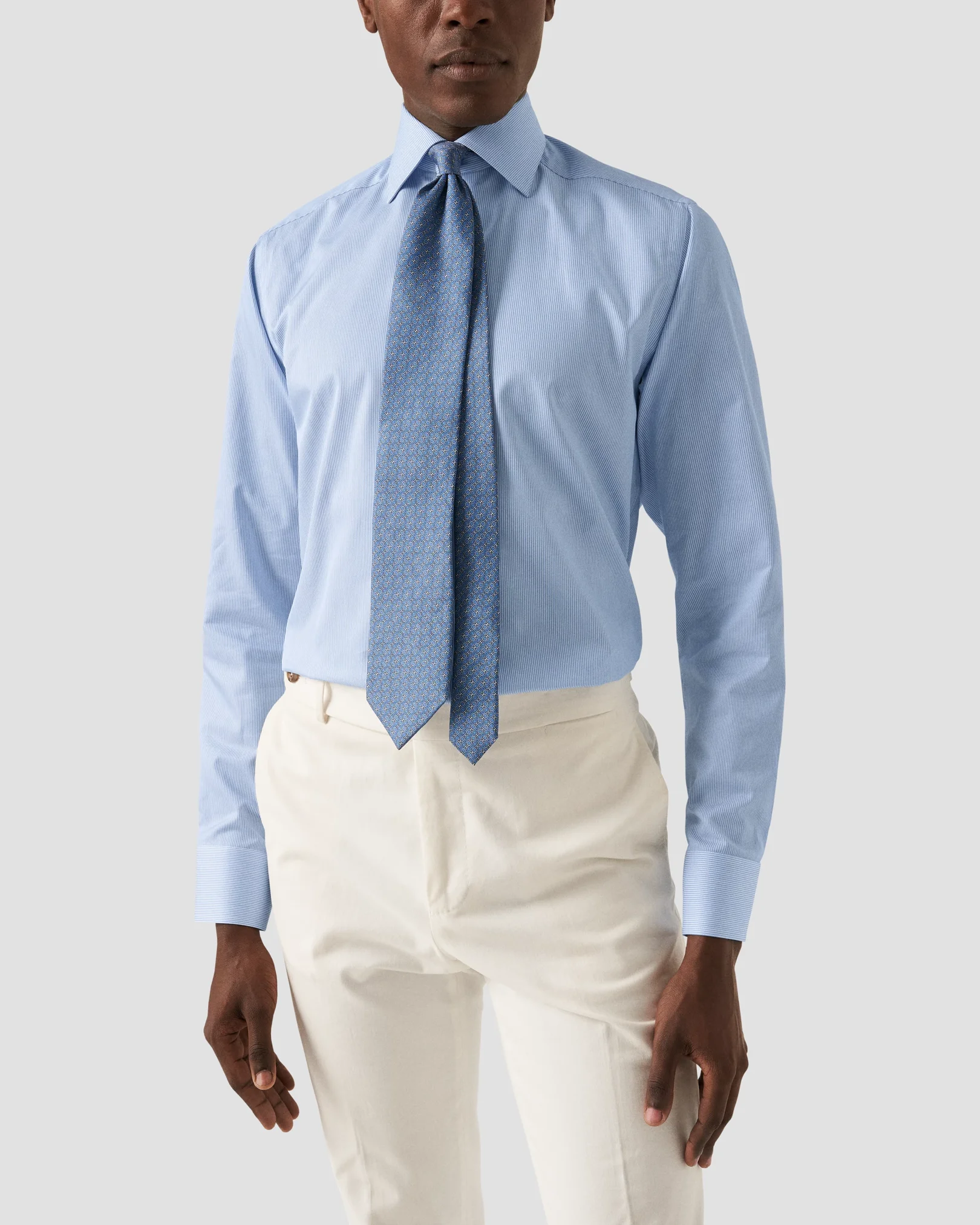 Eton - light blue striped floral contrast shirt