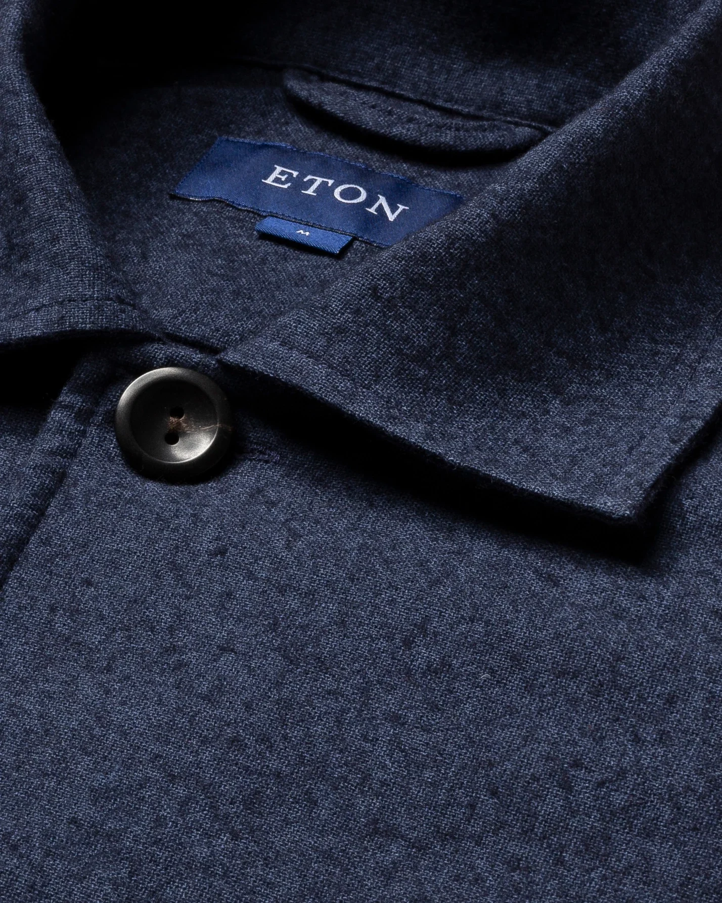Eton - dark blue cotton wool cashmere overshirt turn down single cuff pointed strap regular