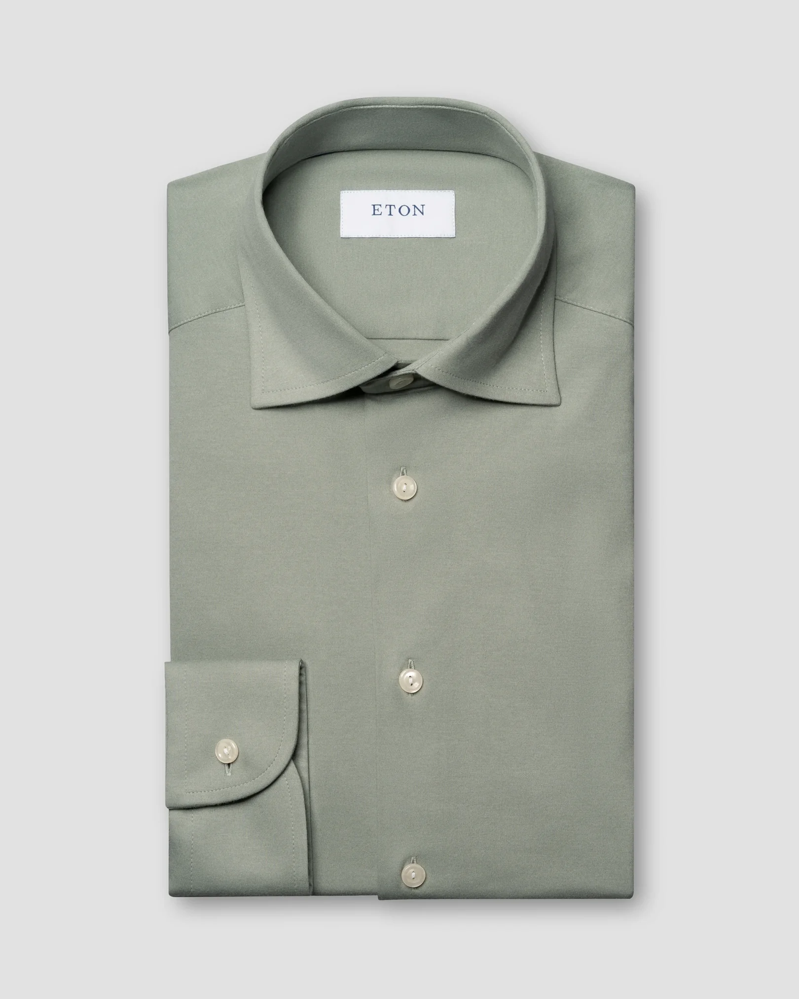 Eton - mid green stretch cut away collar rounded single slim fit