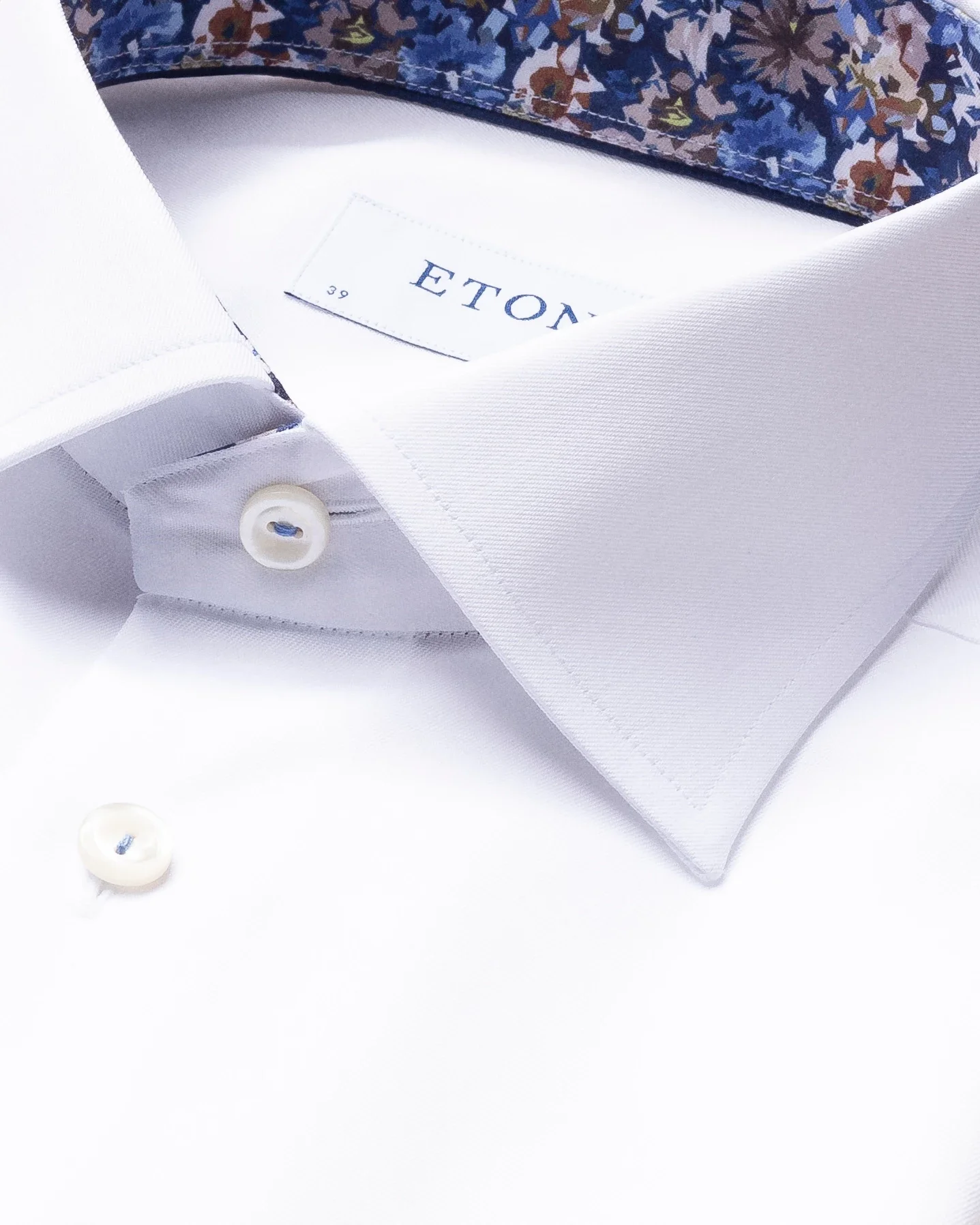 Eton - white twill shirt blue floral details