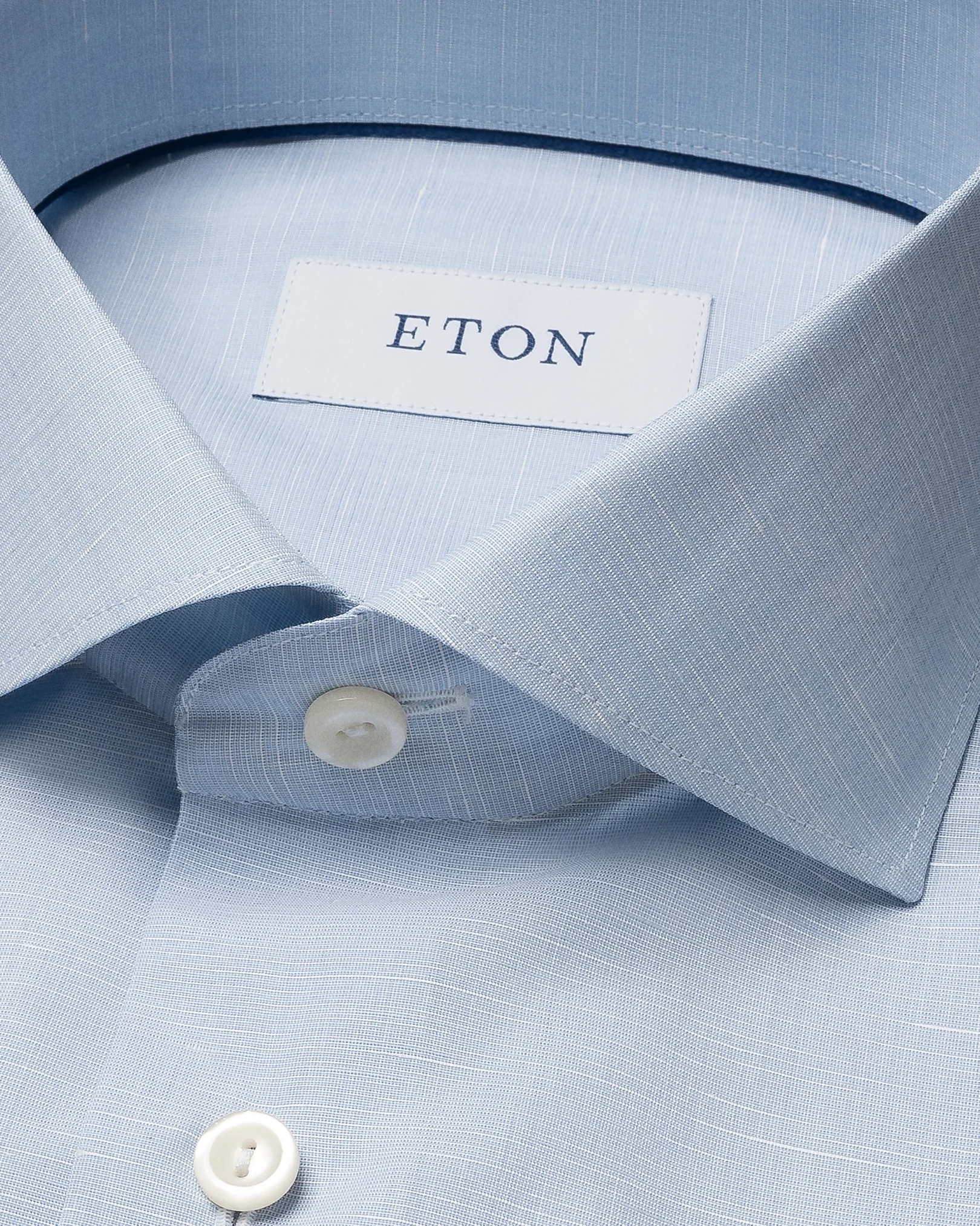 Eton - light blue semi solid cotton linen shirt