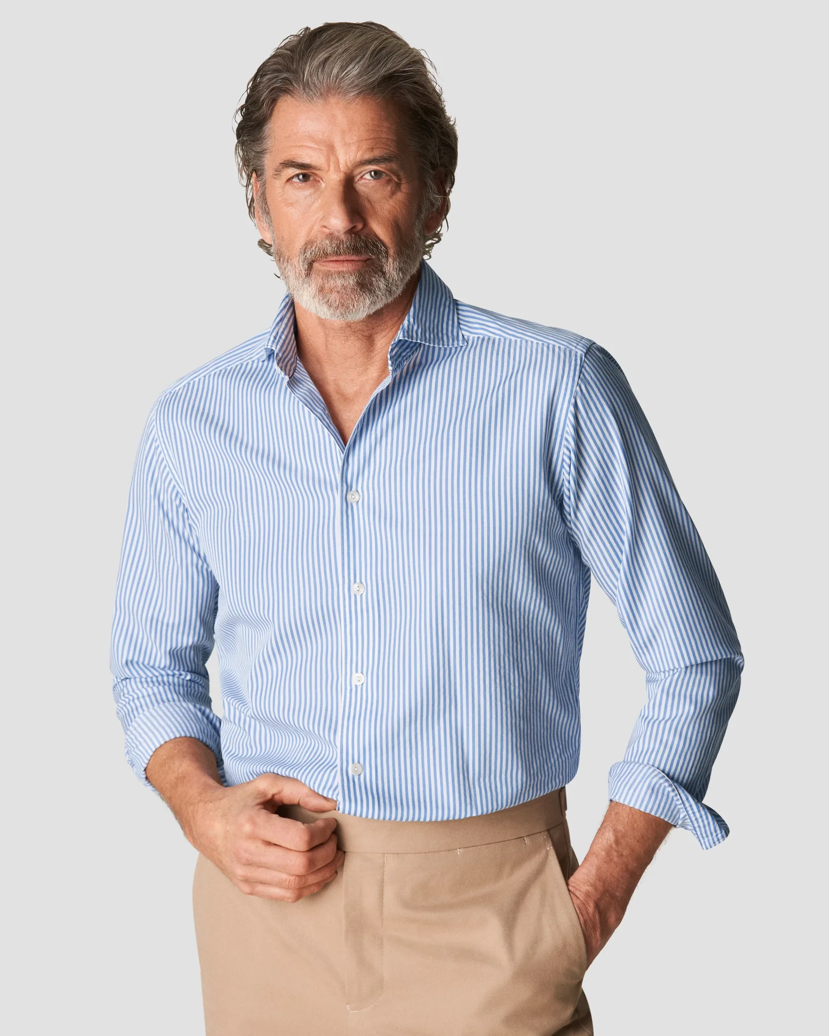 Eton - light blue twill striped cotton tencel