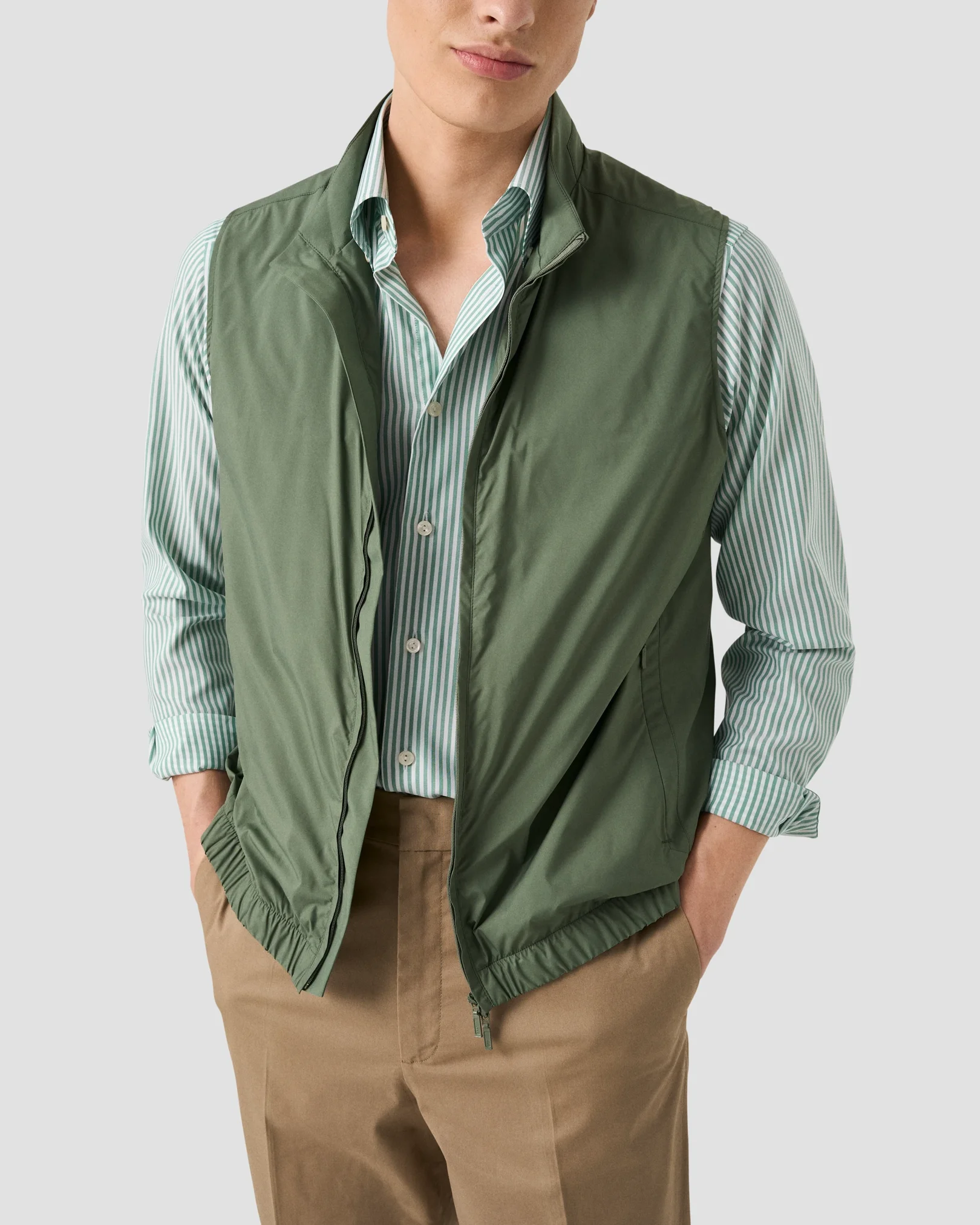 Eton - mid green striped signature oxford shirt