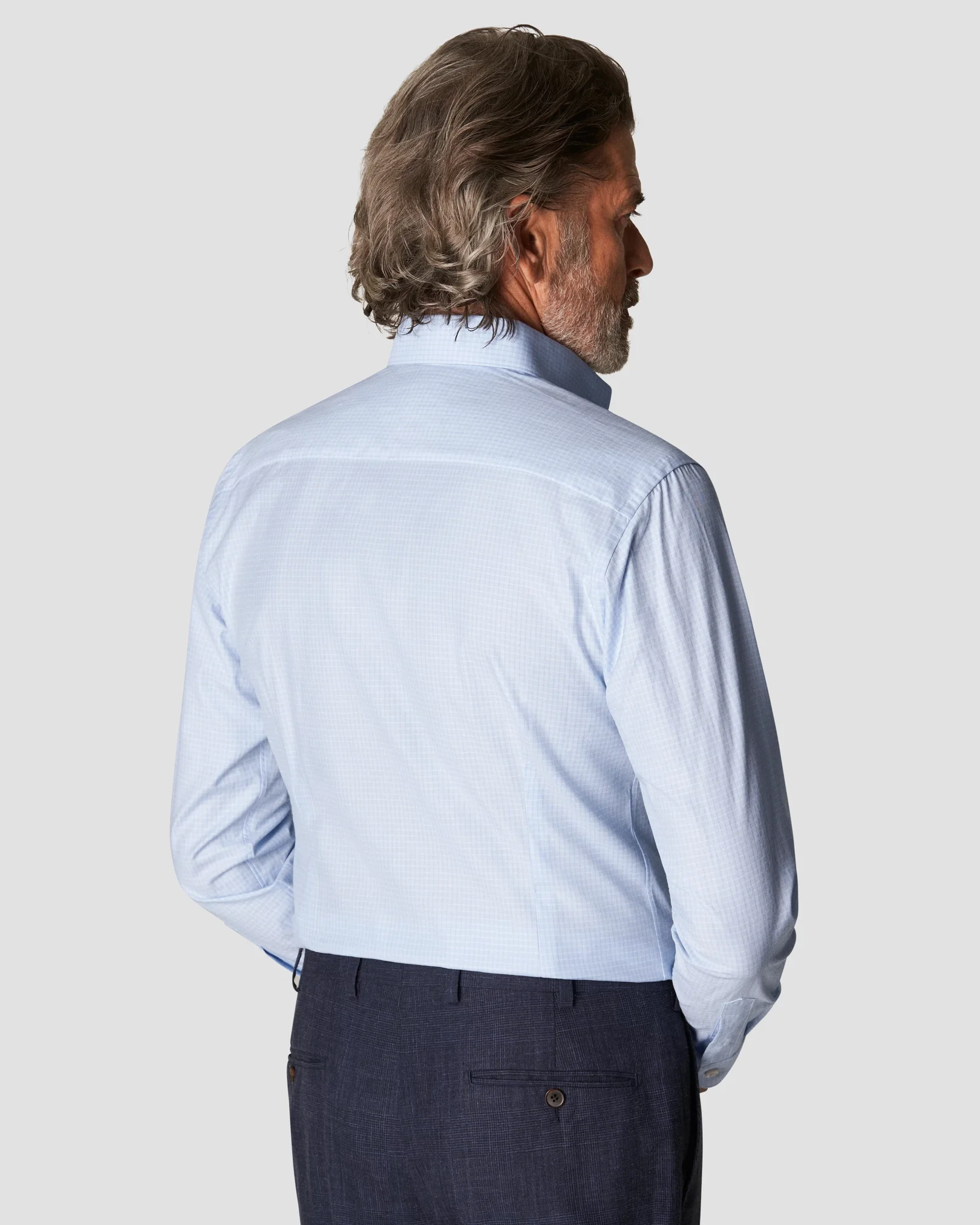 Eton - checked light blue twill button under