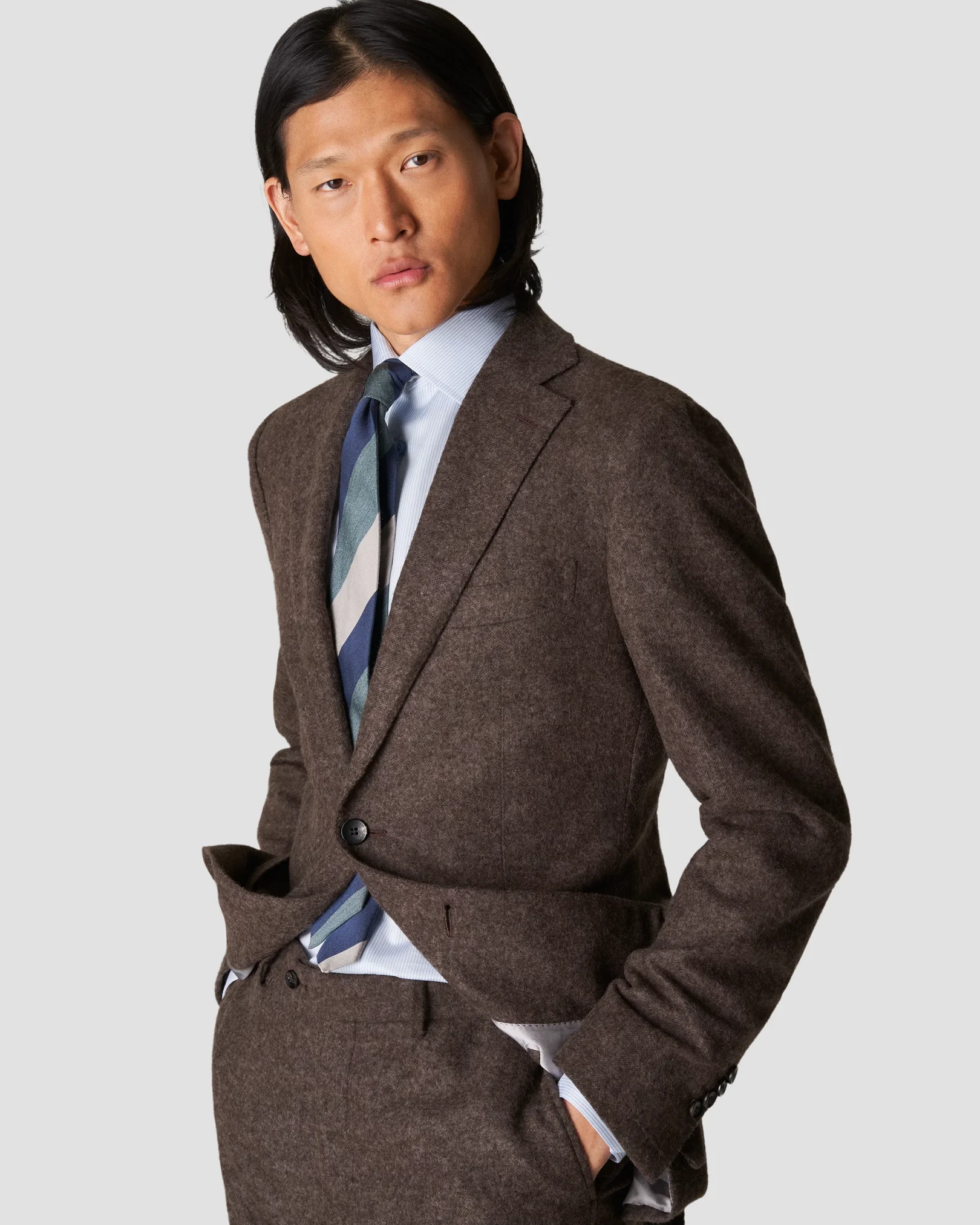 Eton - light blue twill thin striped