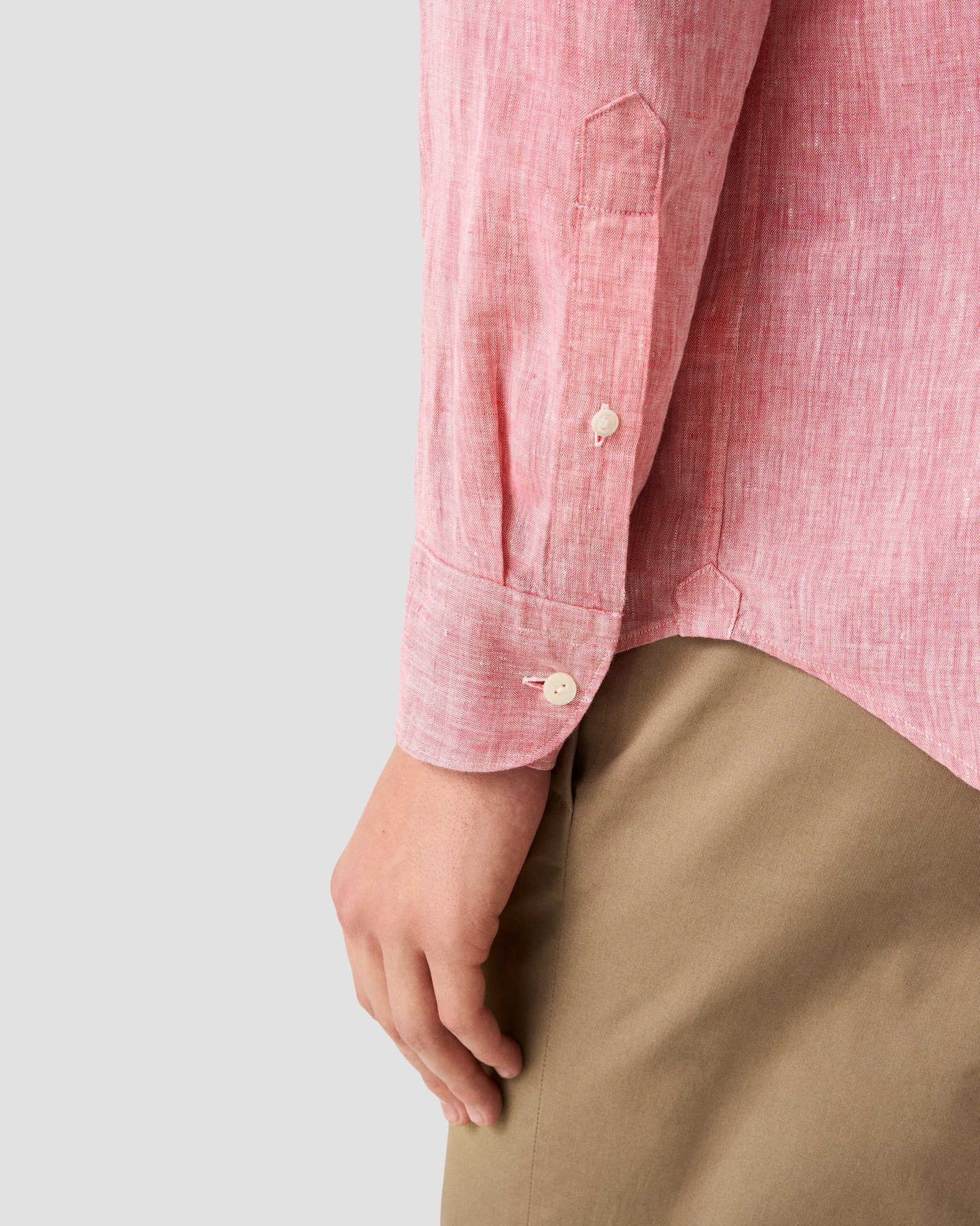 Eton - red solid plain weave linen shirt