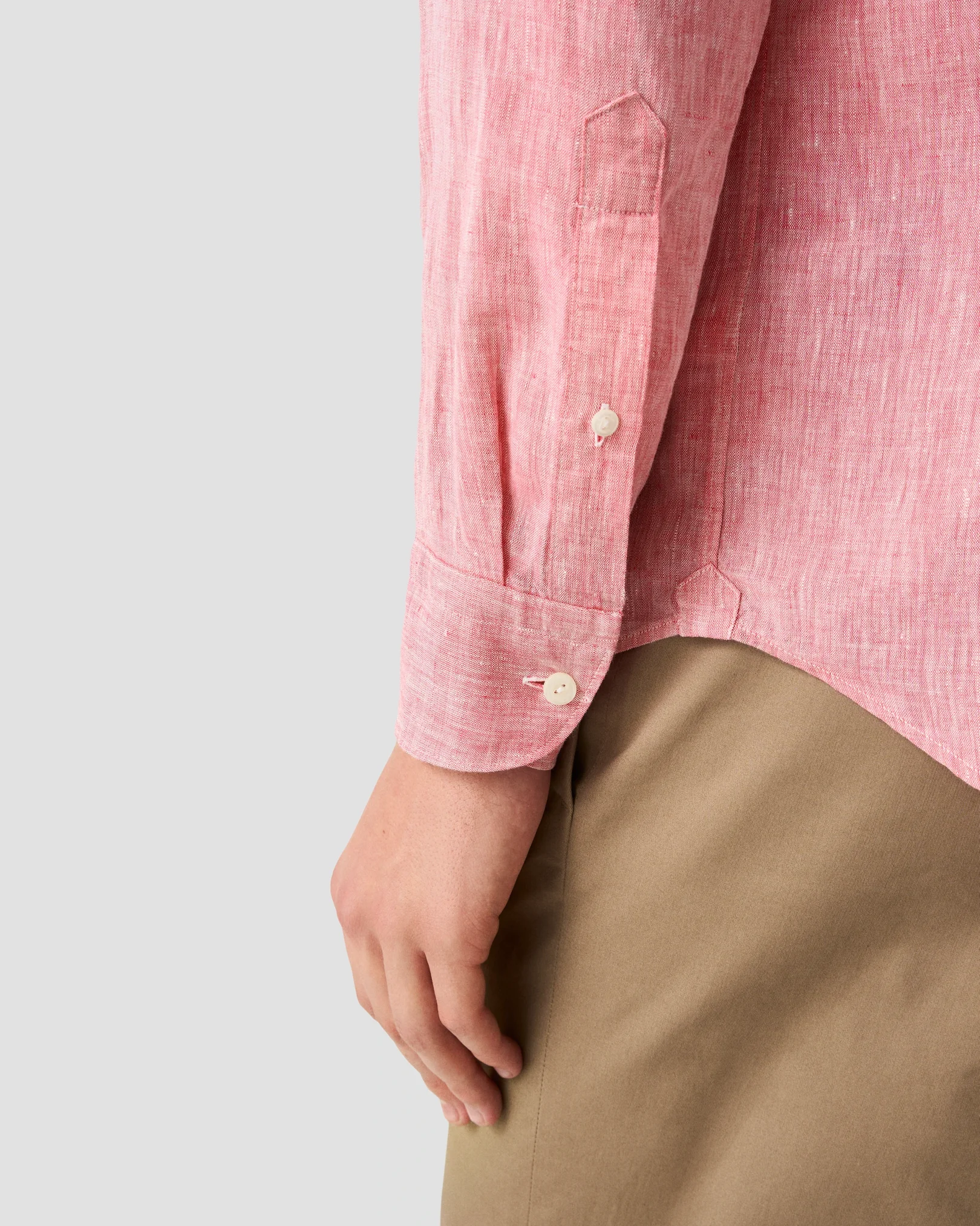 Eton - red solid plain weave linen shirt