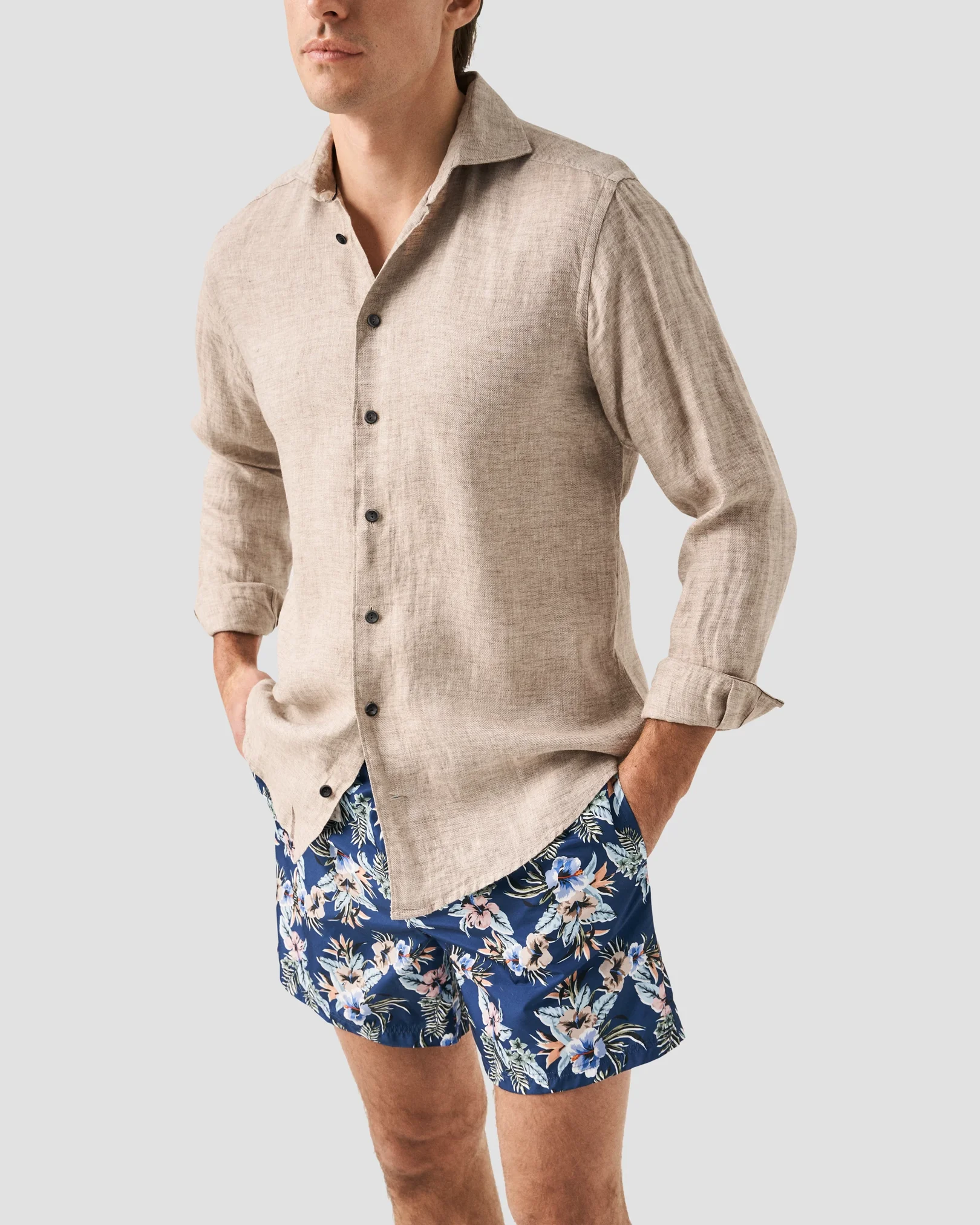 Eton - dark blue floral swim shorts