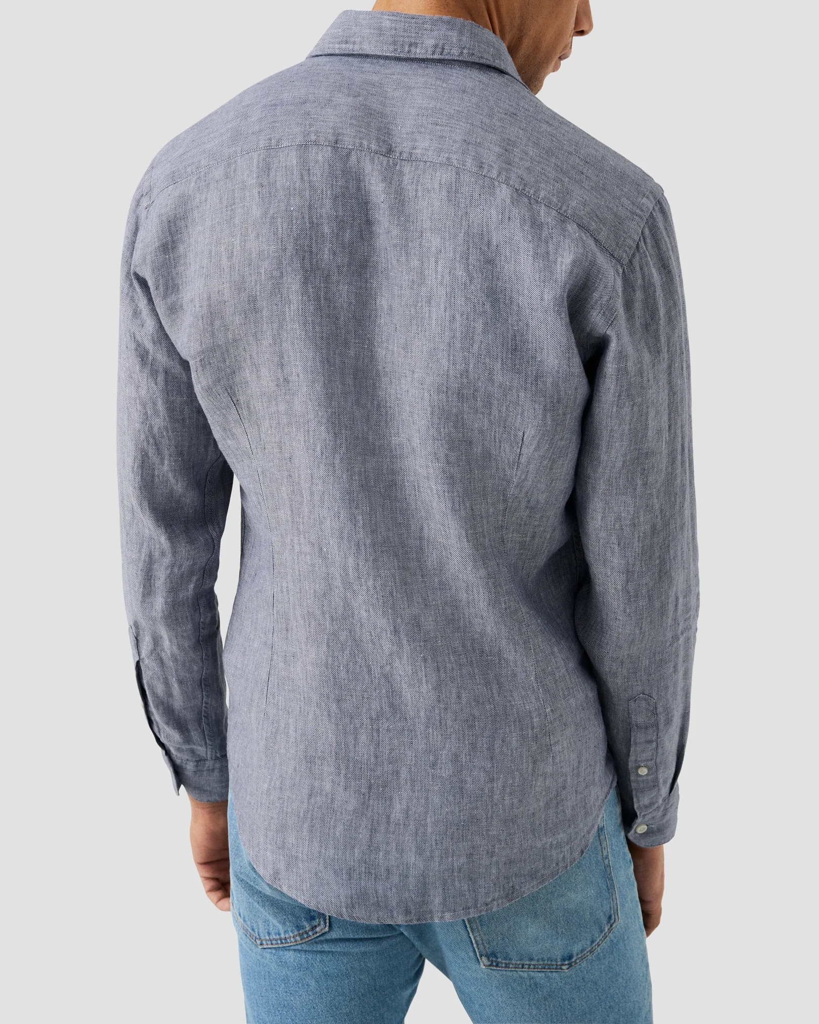 Eton - dark blue solid twill linen shirt