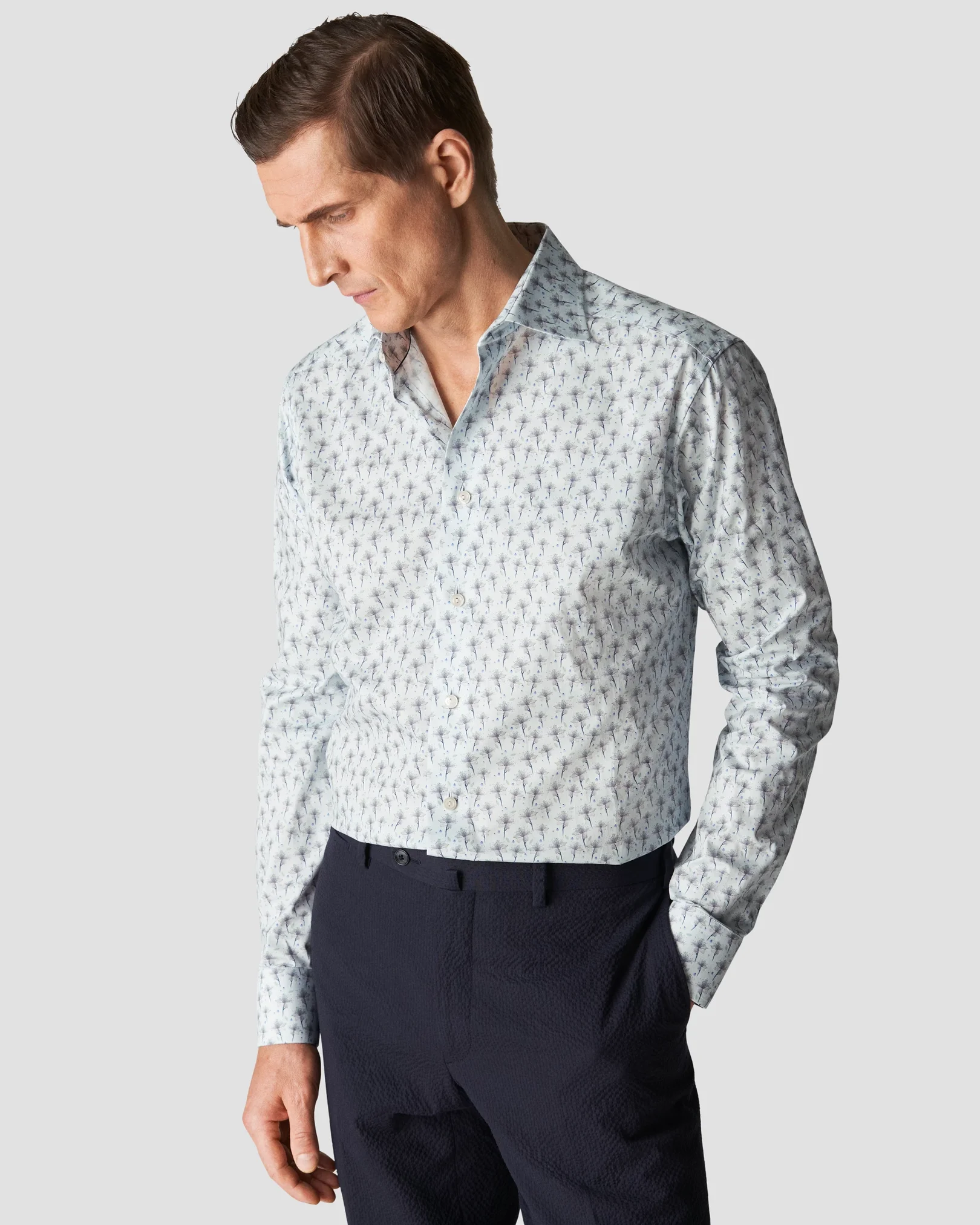 Eton - light blue signature twill floral print