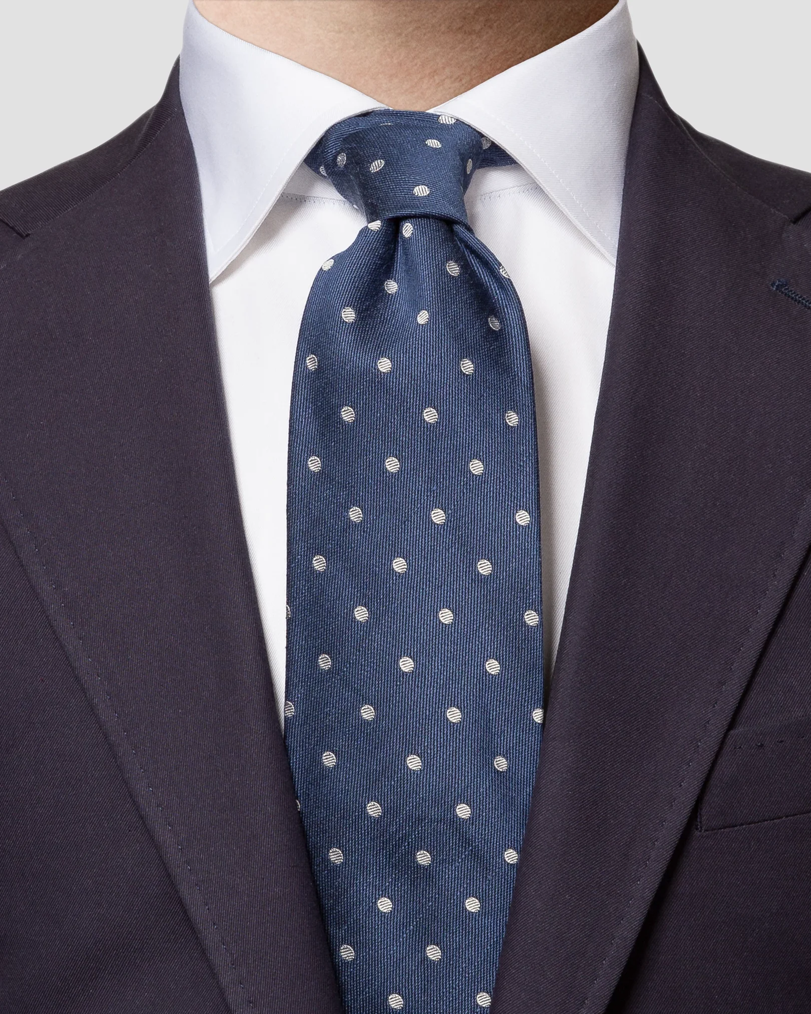 Eton - navy blue polka dot cotton linen silk tie