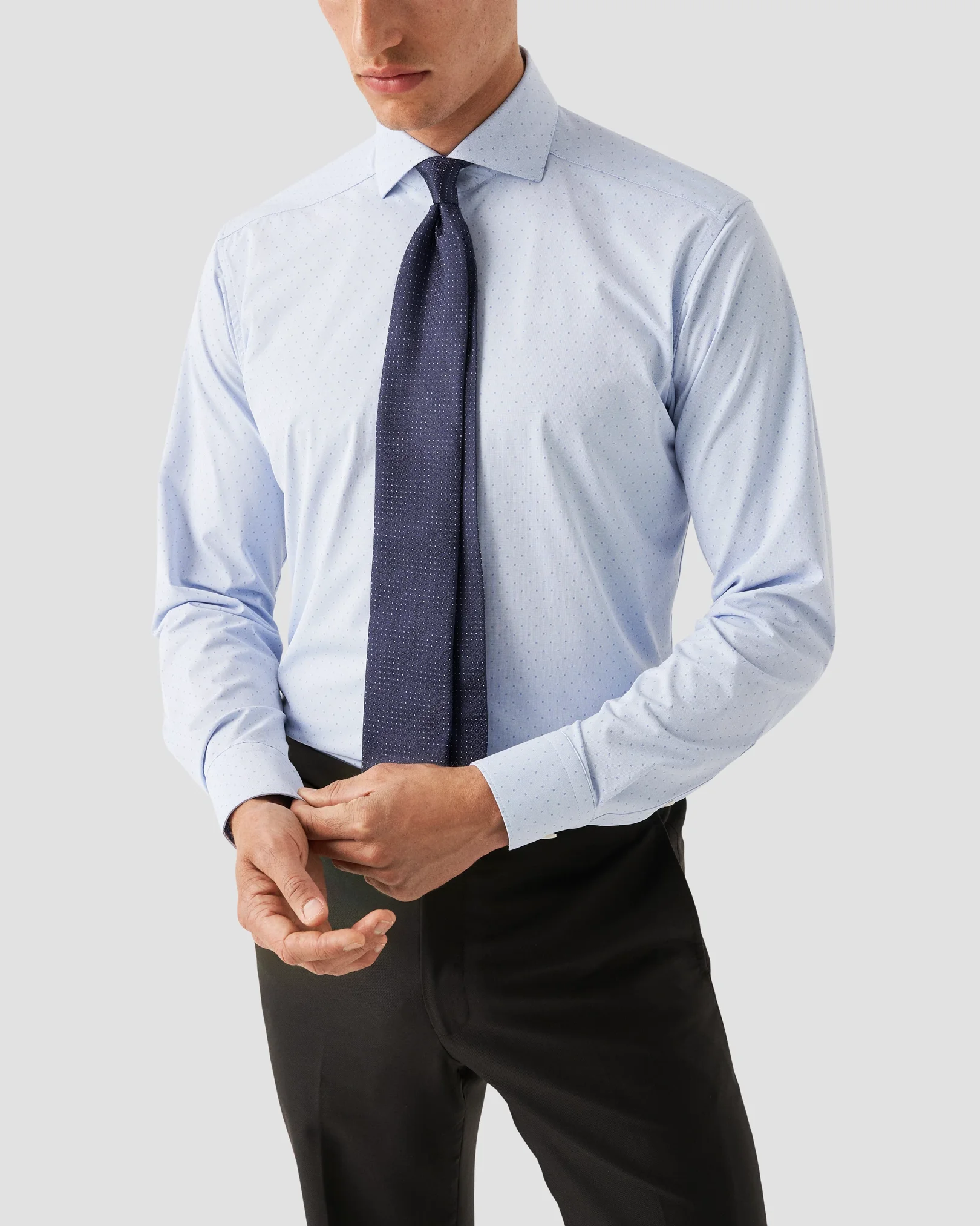 Eton - light blue pin dot four way strech shirt