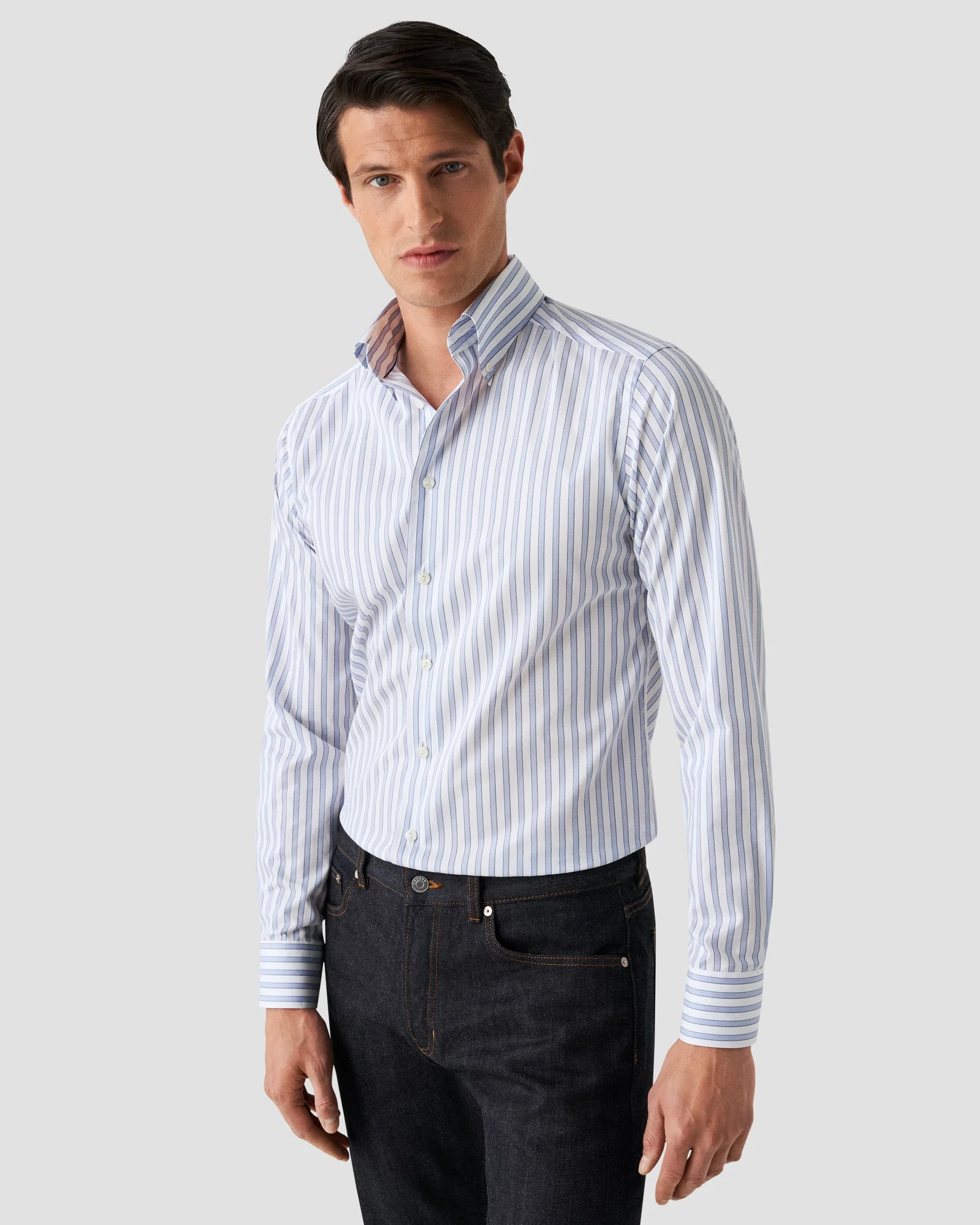 Eton - light blue fine twill archive spripe