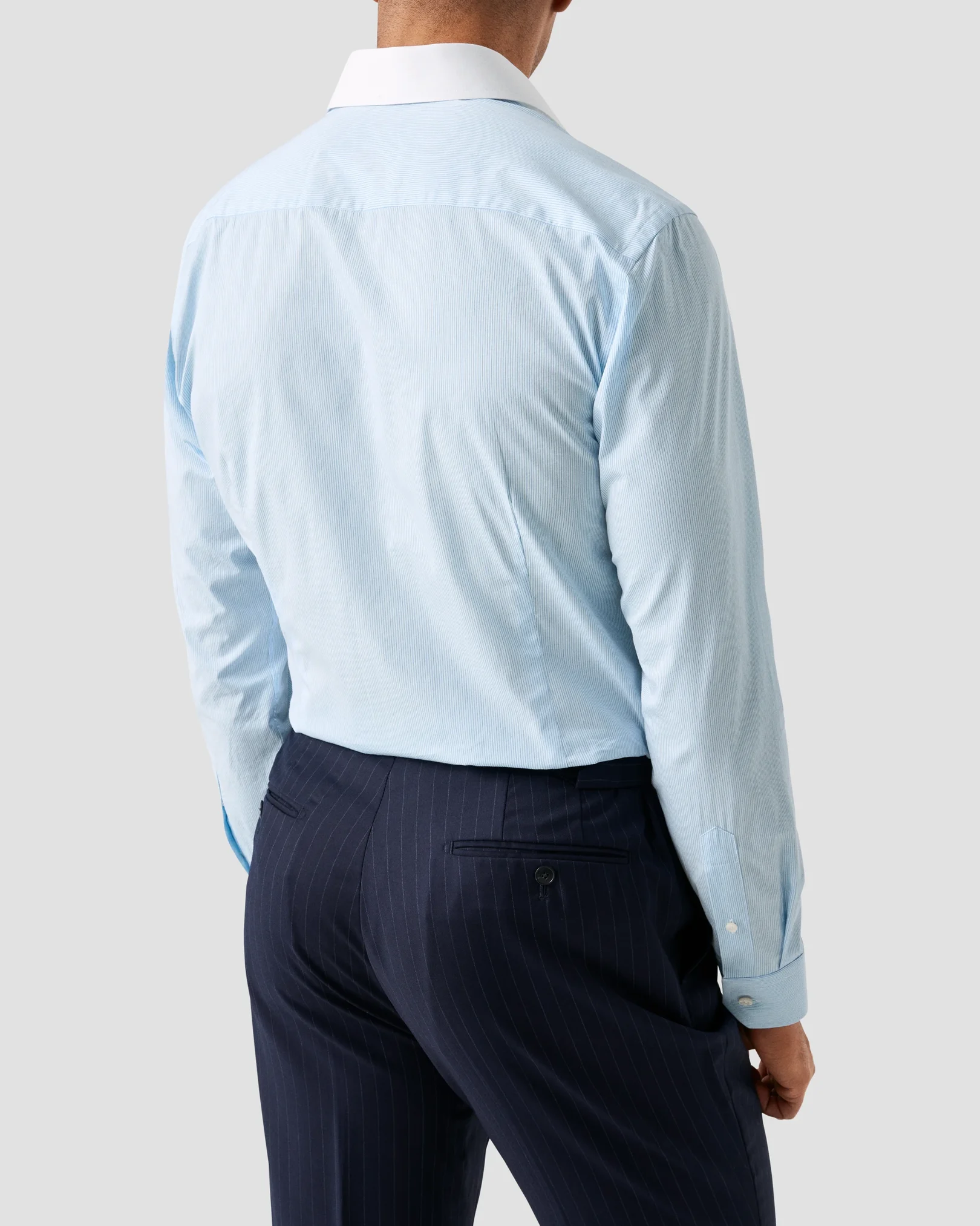 Eton - white collar striped twill shirt