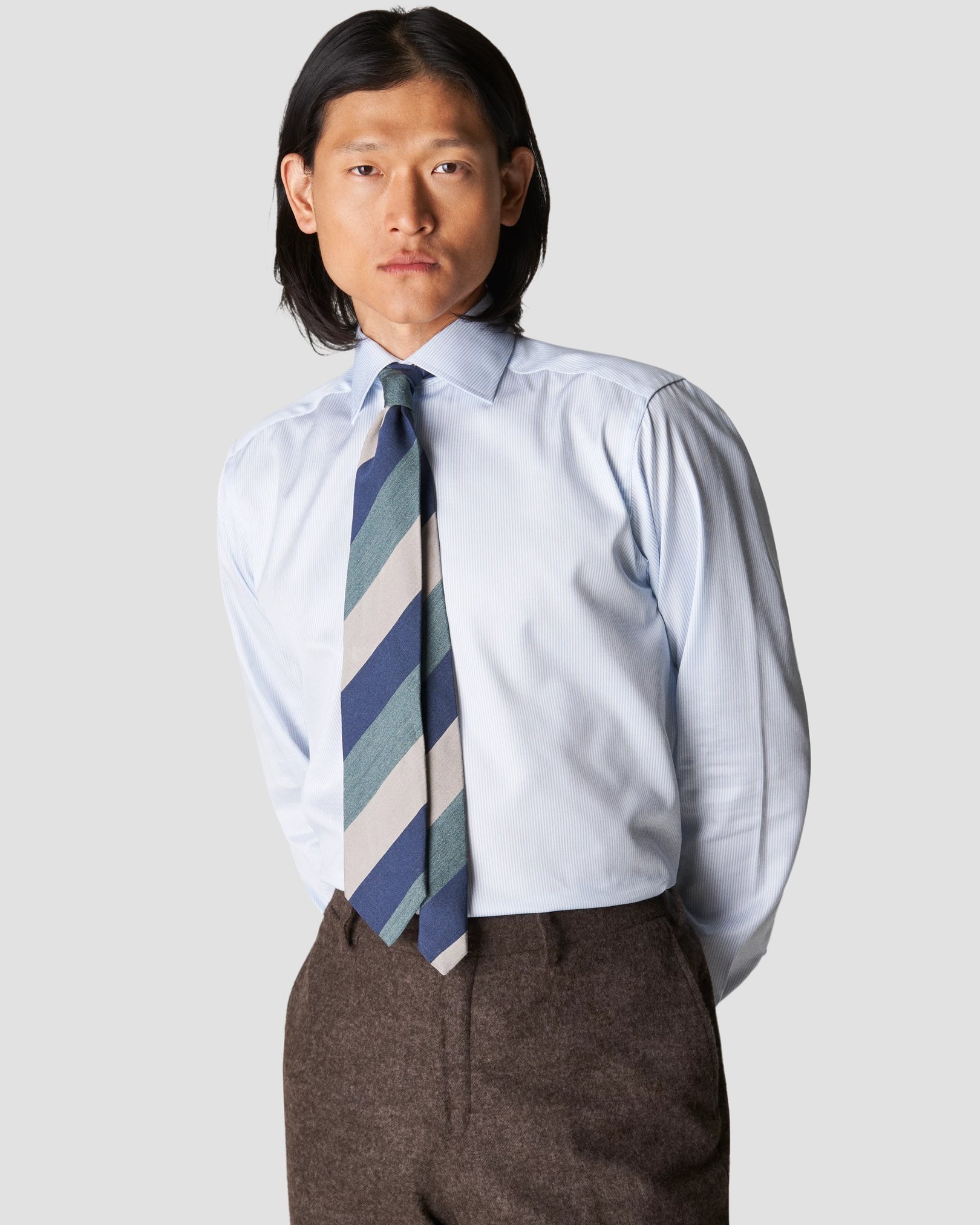 Eton - light blue twill thin striped