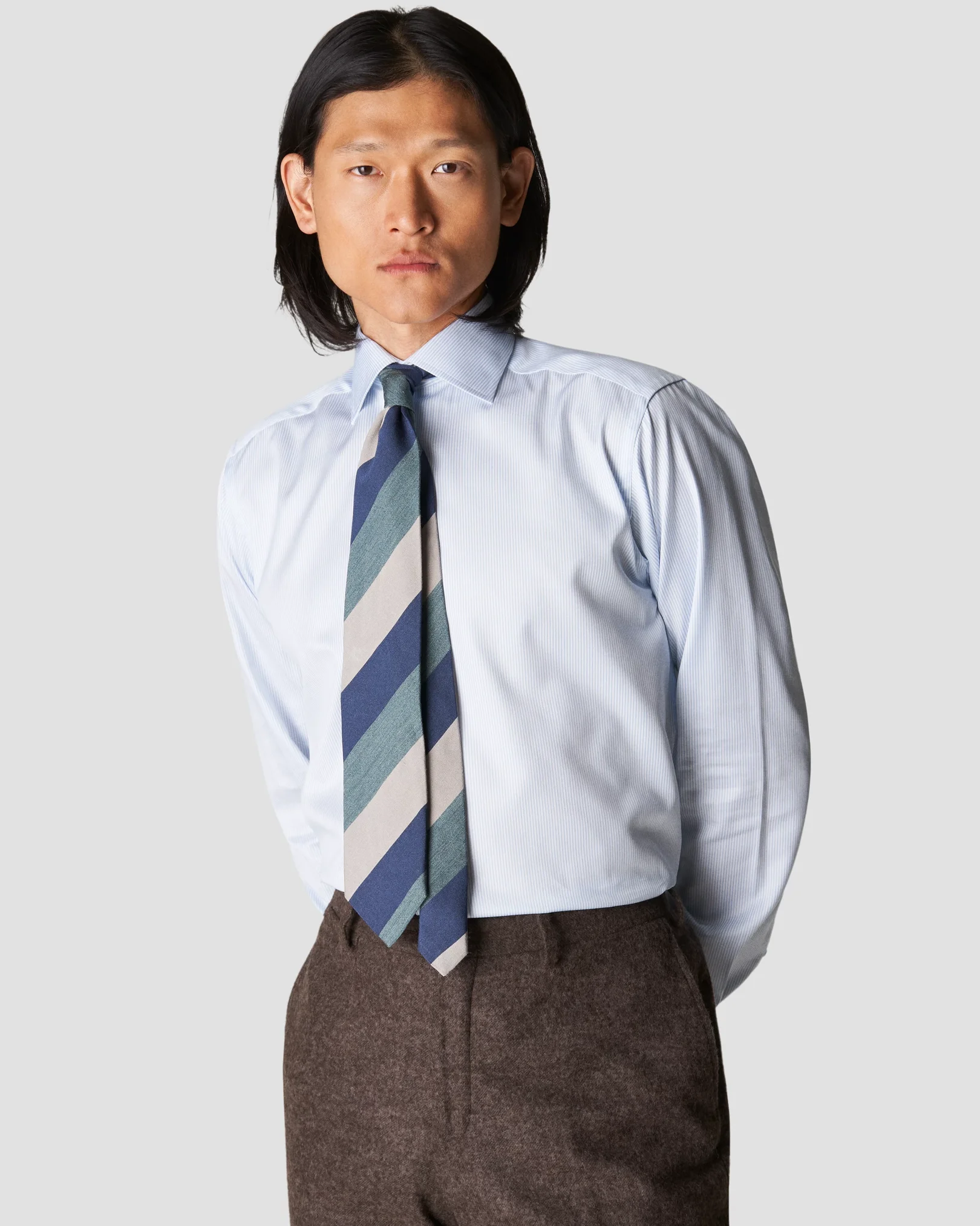 Eton - light blue twill thin striped