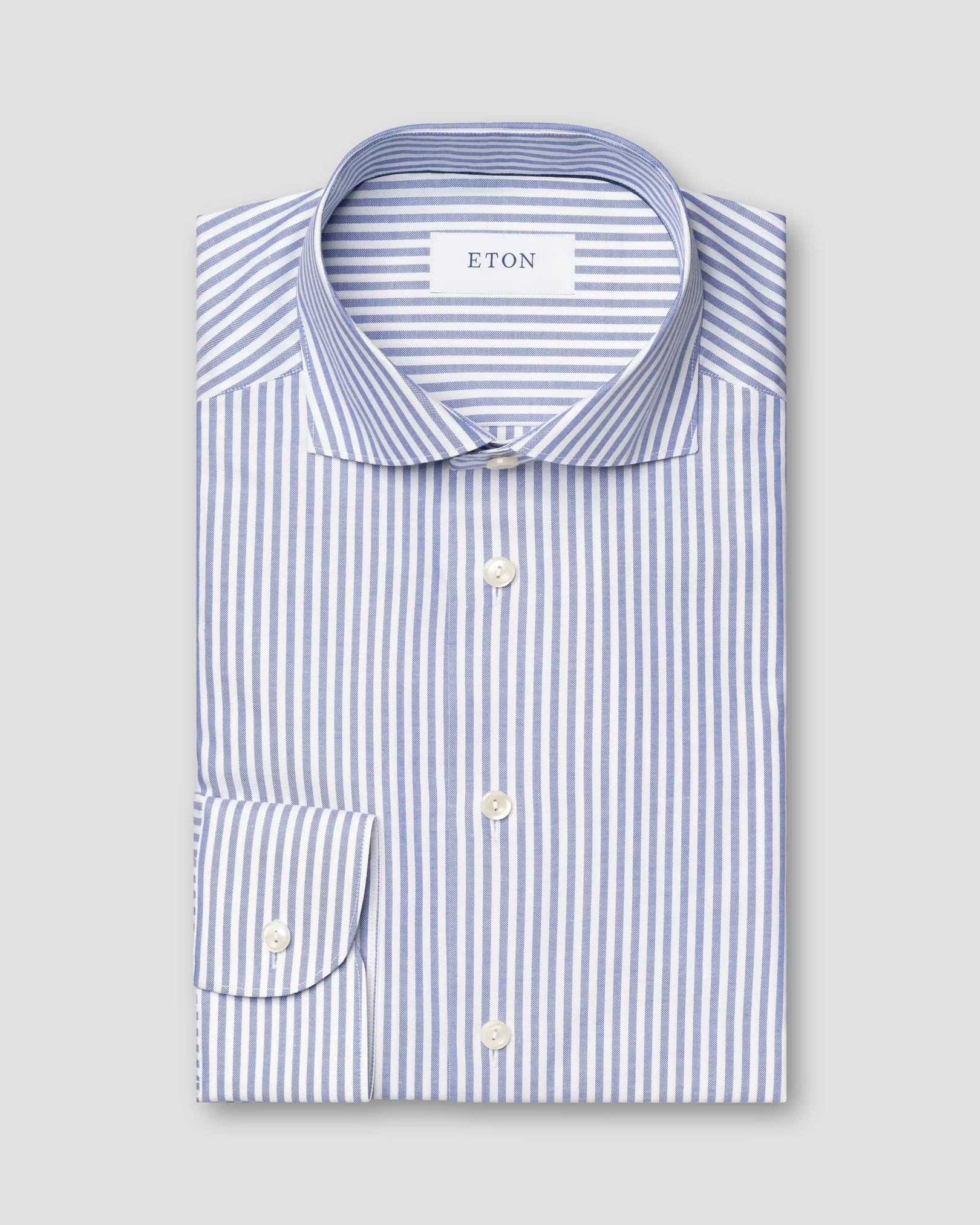 Eton - mid blue striped signature oxford shirt widespread