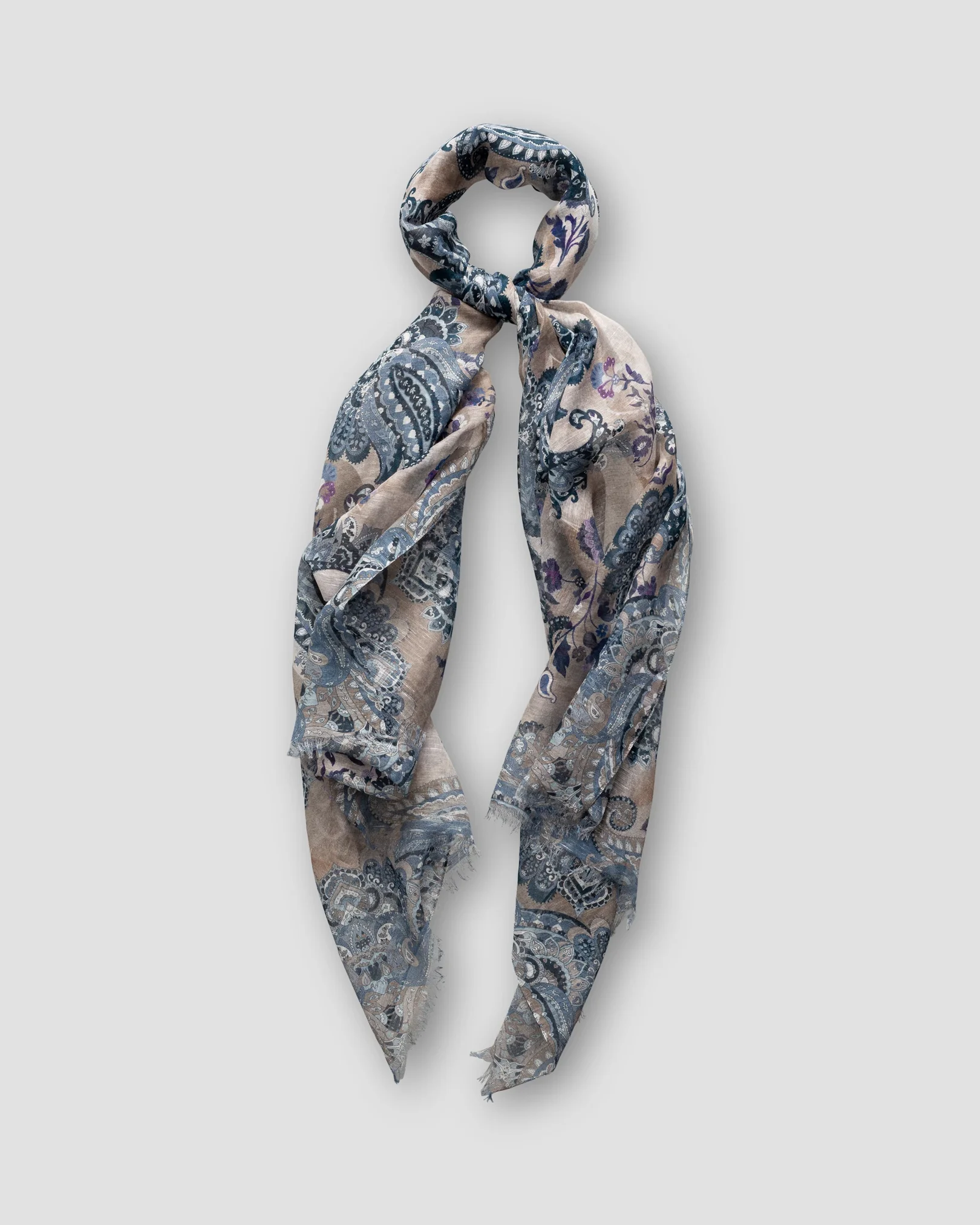 Eton - beige indigo paisley cotton linen scarf