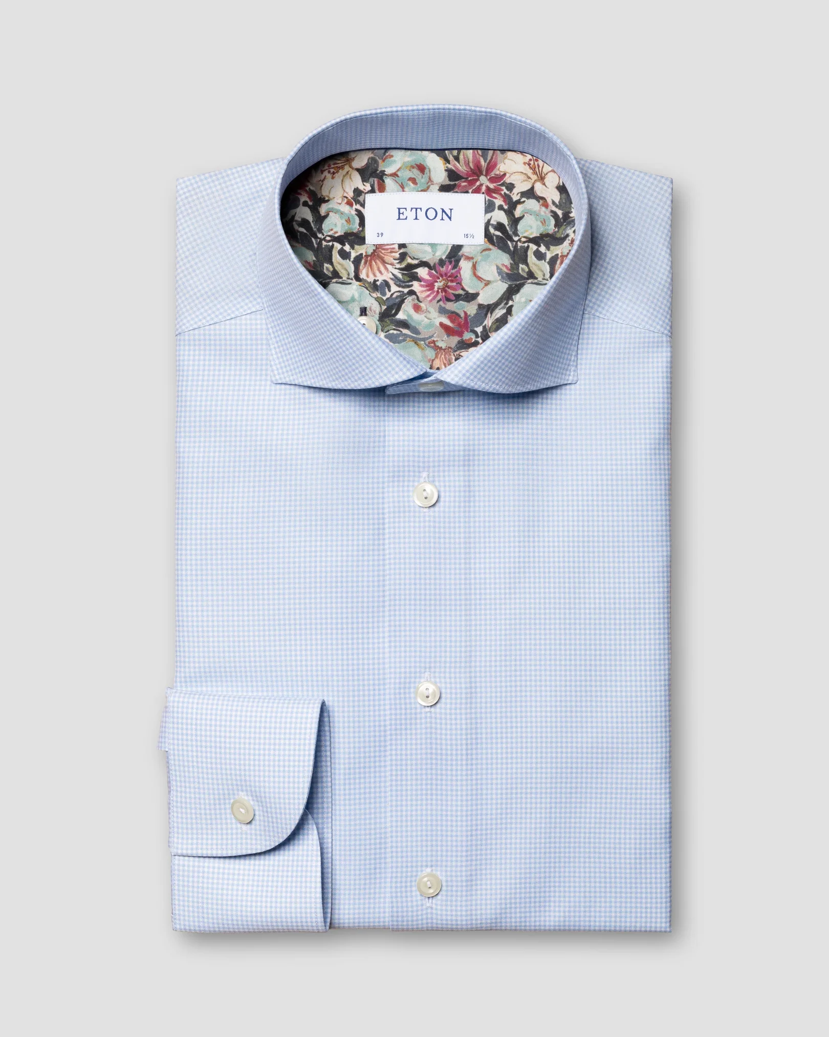 Eton - blue checked cotton lyocell stretch shirt