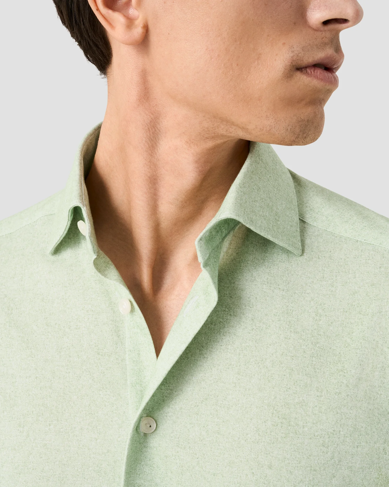 Eton - mid green solid cotton four way stretch shirt