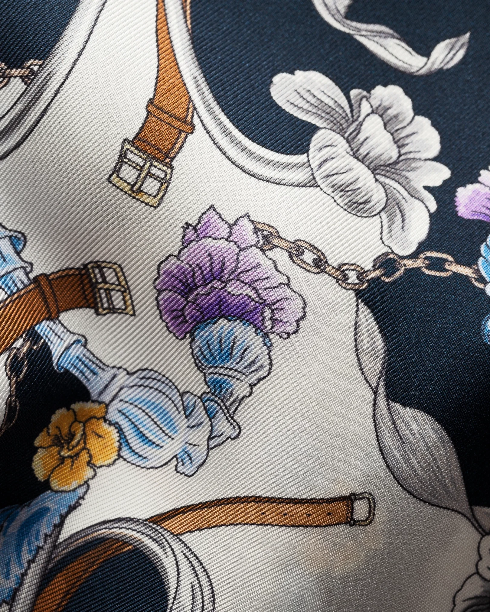 Eton - blue chandelier print silk shirt pointed single rounded slim soft